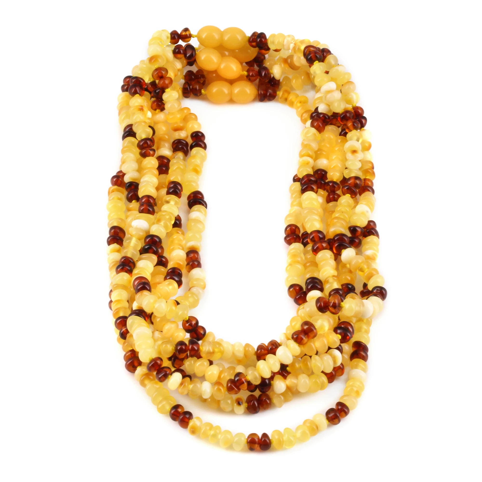 Baltic Amber Junior Necklace Roundel Multicolor Glossy Finish - Wholesale Lot of 10pcs - 38cm / 15in - BJN35