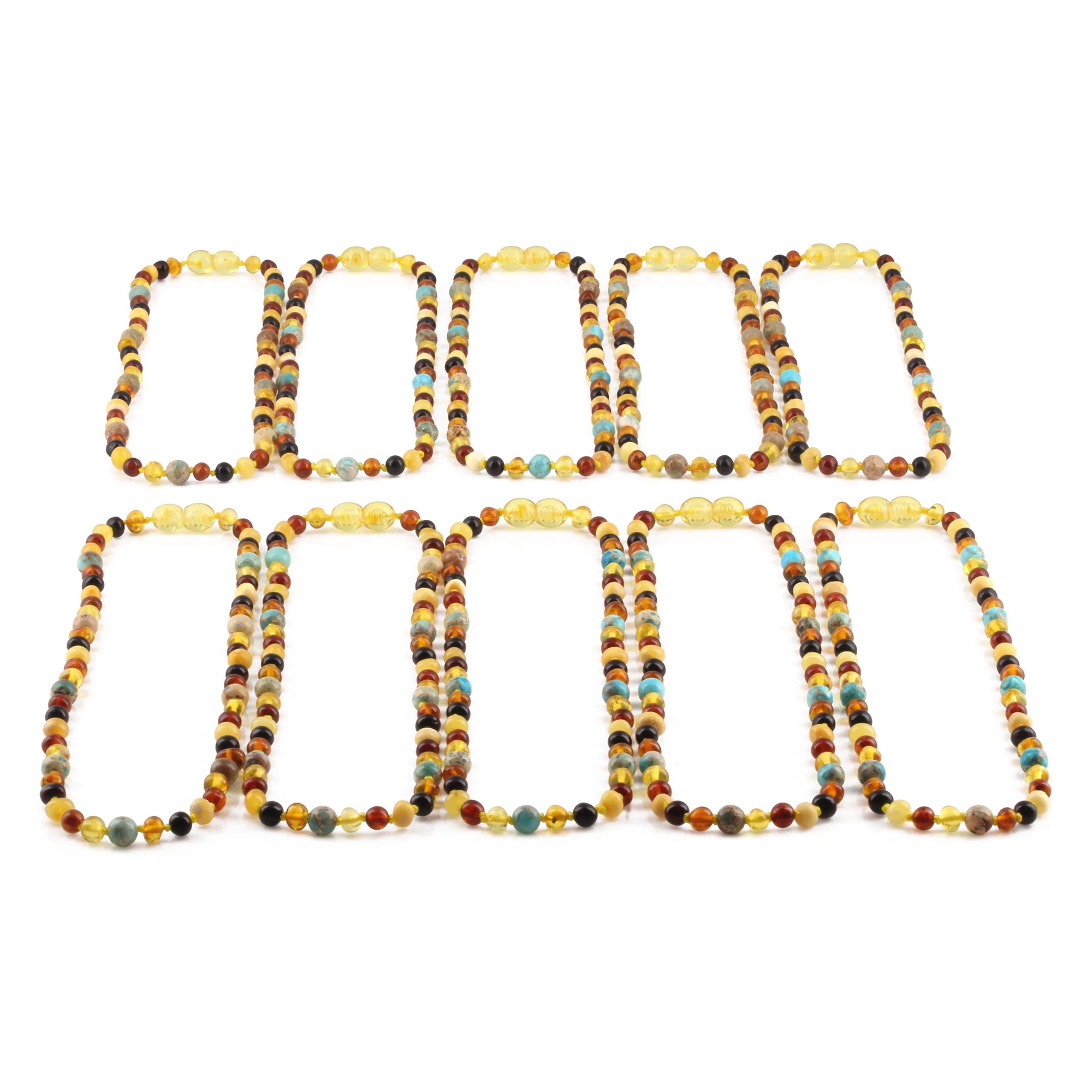 BALTIC AMBER JUNIOR NECKLACES WITH LAKE BLUE IMPERIAL JASPER LOT OF 10pcs. JN96