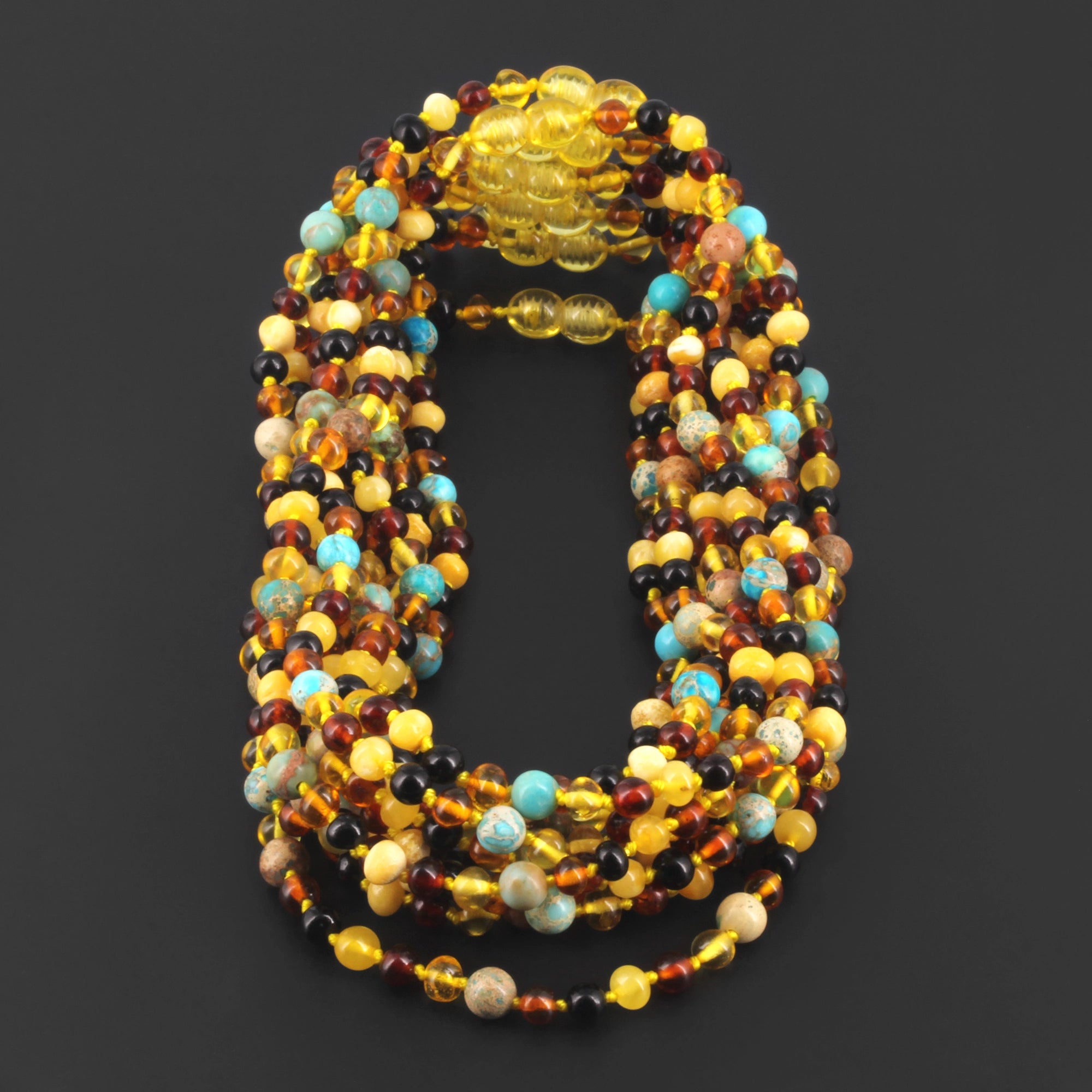 BALTIC AMBER JUNIOR NECKLACES WITH LAKE BLUE IMPERIAL JASPER LOT OF 10pcs. JN96