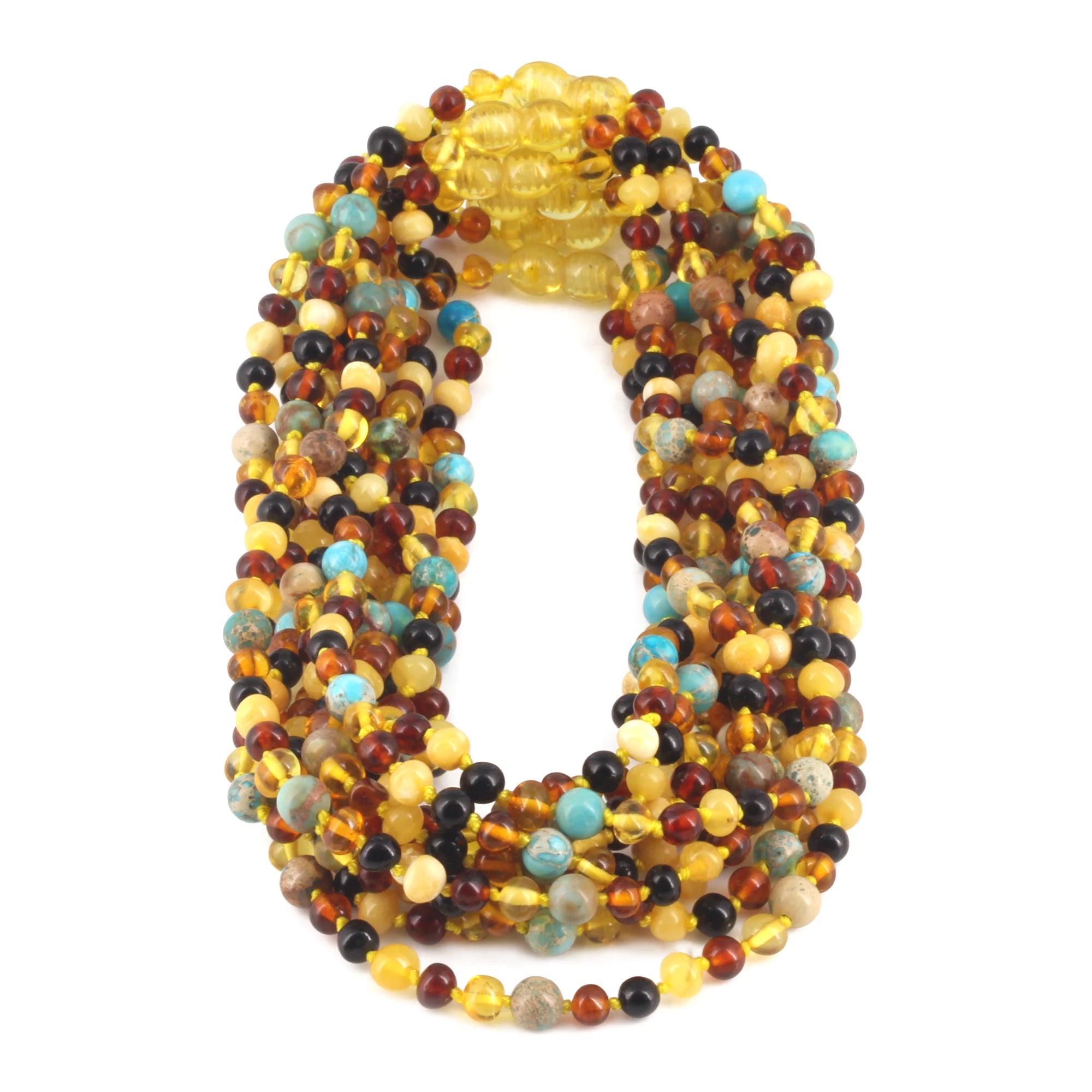 BALTIC AMBER JUNIOR NECKLACES WITH LAKE BLUE IMPERIAL JASPER LOT OF 10pcs. JN96