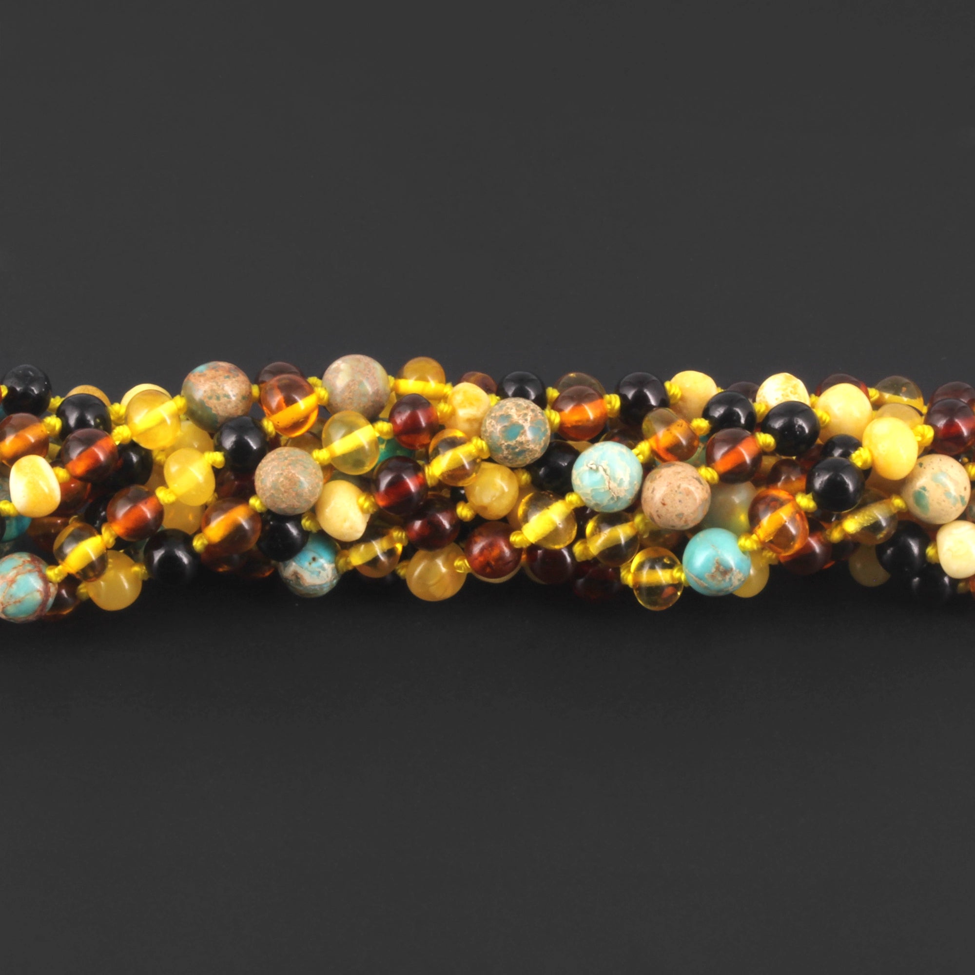 BALTIC AMBER JUNIOR NECKLACES WITH LAKE BLUE IMPERIAL JASPER LOT OF 10pcs. JN96