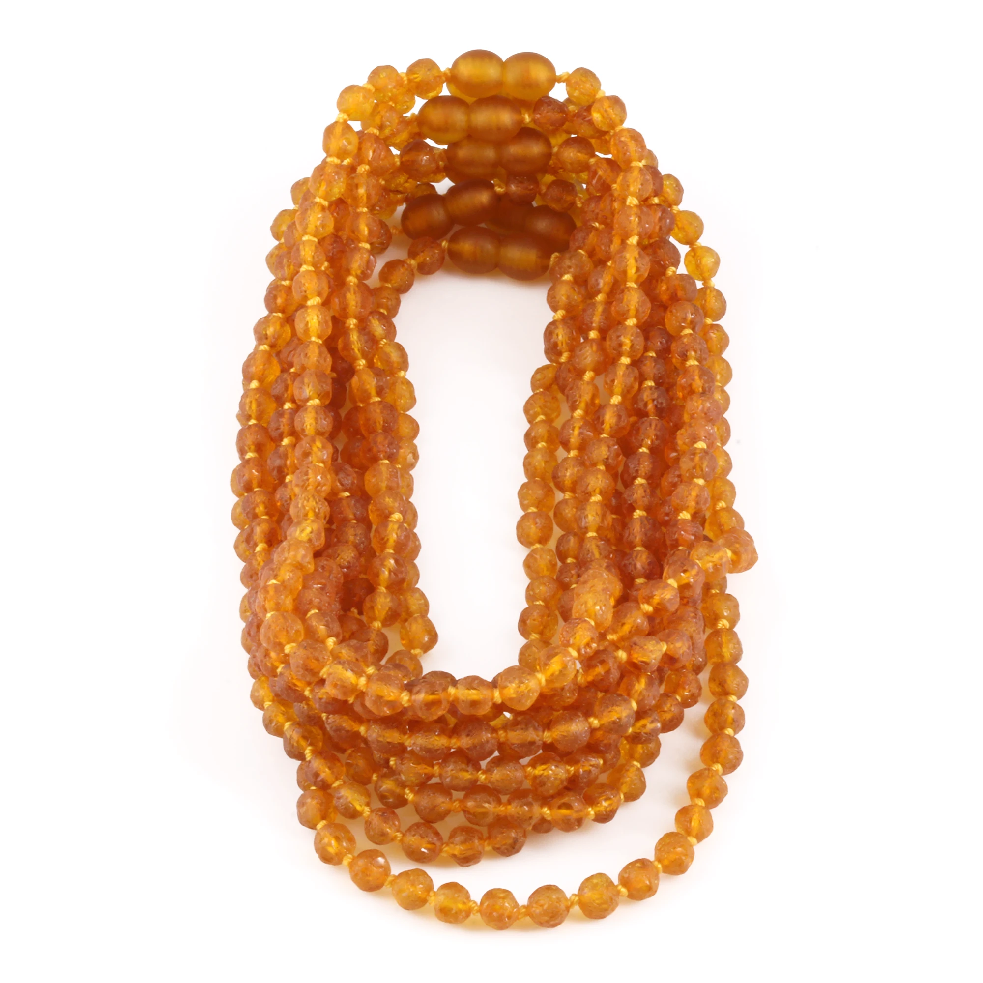 Baltic Amber Junior Necklace Baroque Light Cognac Raw Finish - Wholesale Lot of 10pcs - 38cm / 15in - XB54LC-RAW