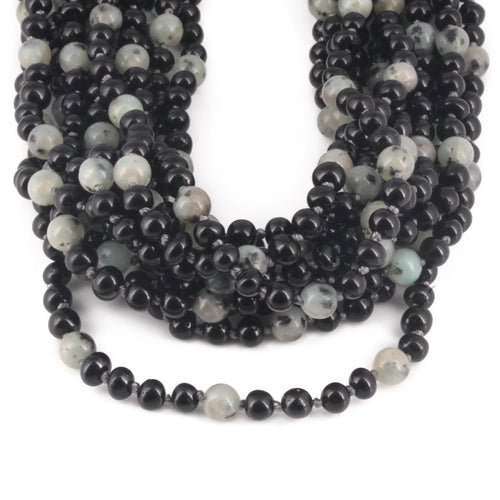 Baltic Amber & Kiwi Jasper Junior Necklace Baroque Black Glossy Finish - Wholesale Lot of 10pcs - 38cm / 15in - JN90