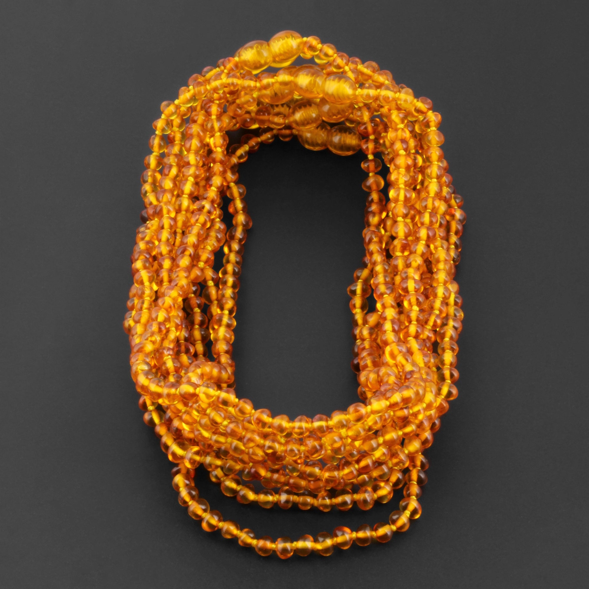 Baltic Amber Junior Necklace Baroque Light Cognac Glossy Finish - Wholesale Lot of 10pcs - 38cm / 15in - XB43LC
