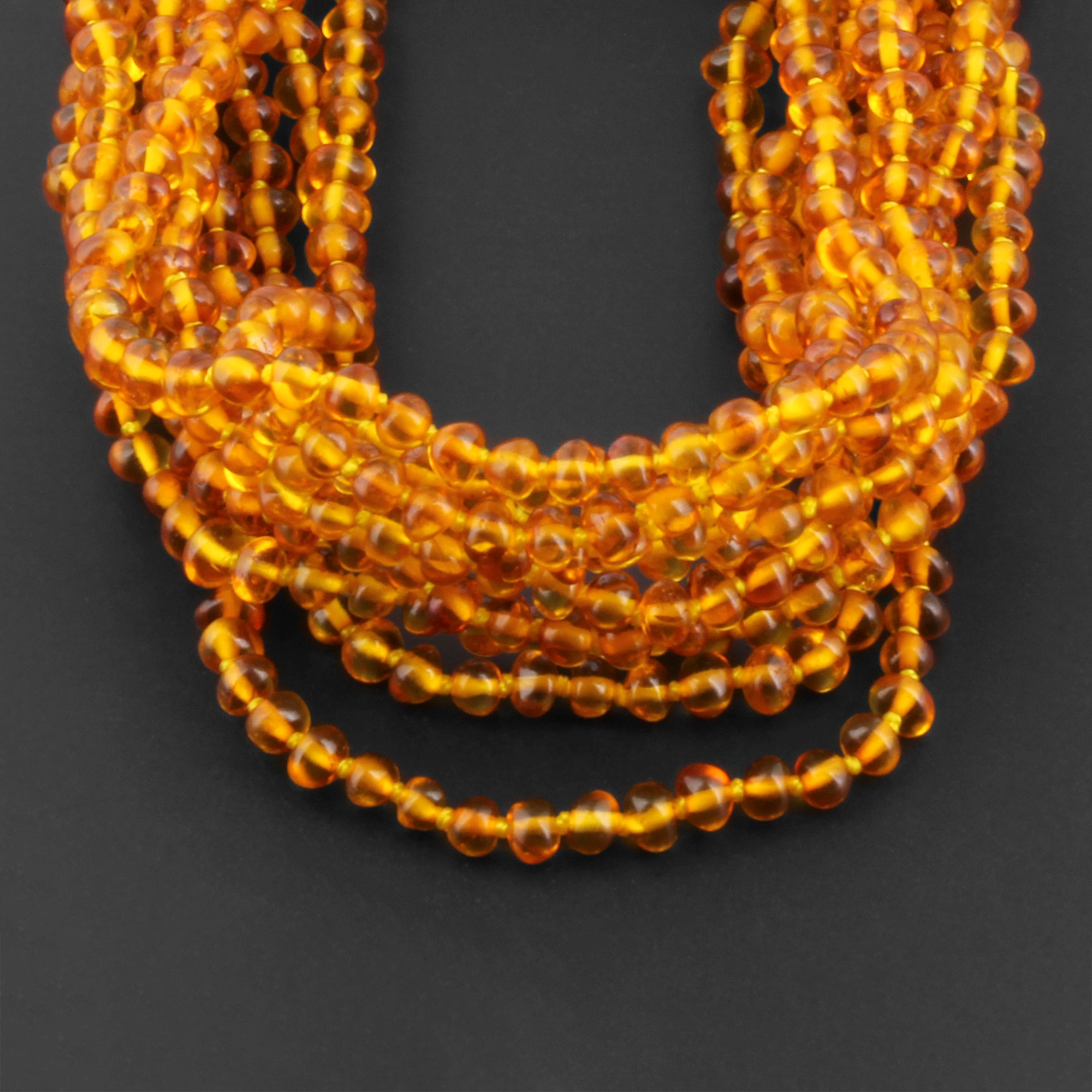 Baltic Amber Junior Necklace Baroque Light Cognac Glossy Finish - Wholesale Lot of 10pcs - 38cm / 15in - XB43LC