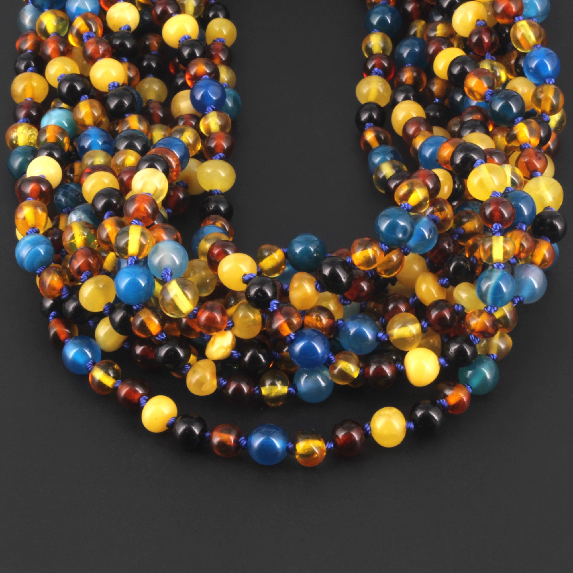 BALTIC AMBER JUNIOR NECKLACES WITH BLUE LACE AGATE LOT OF 10pcs. JN94