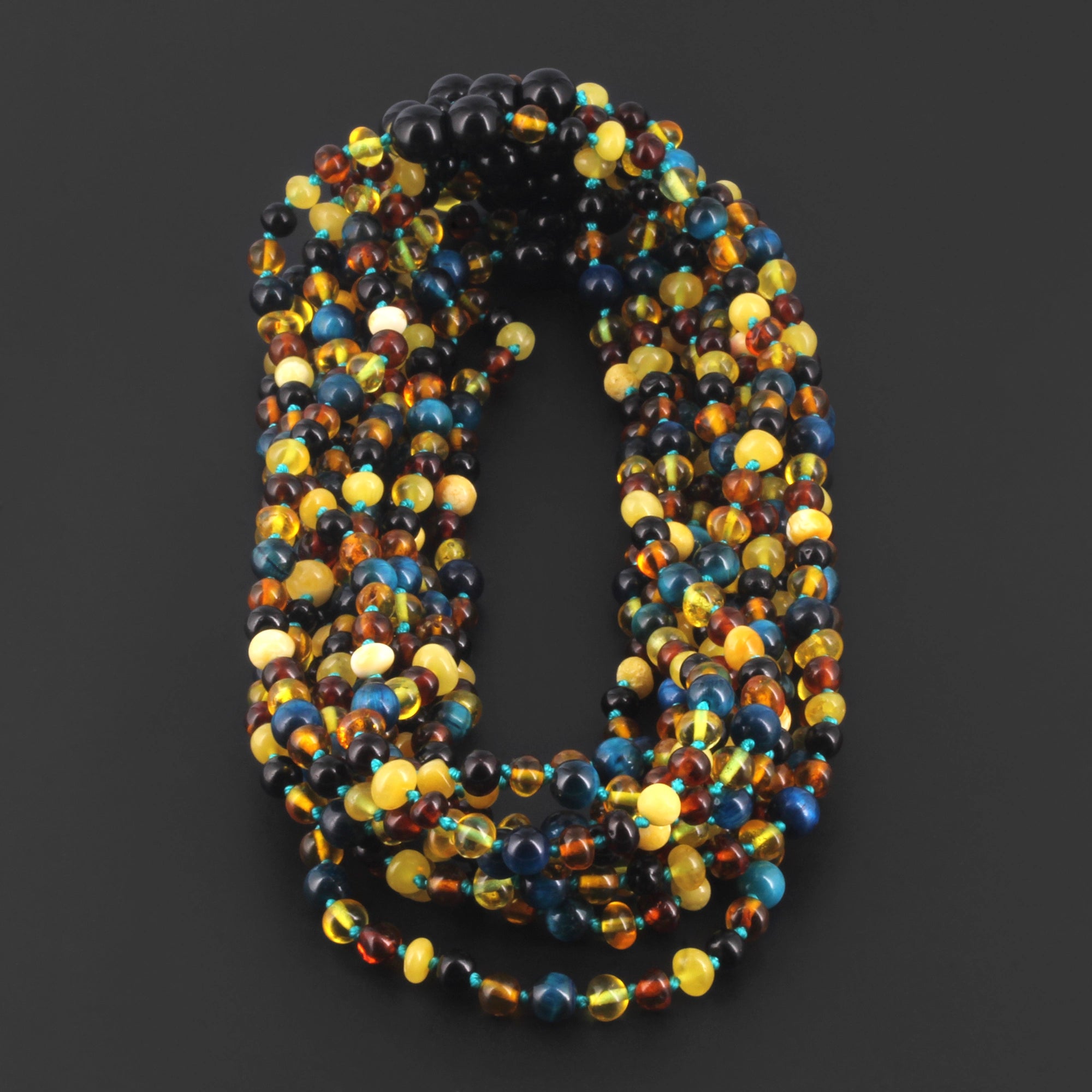 BALTIC AMBER JUNIOR NECKLACES WITH BLUE TIGER EYE LOT OF 10pcs. JN93