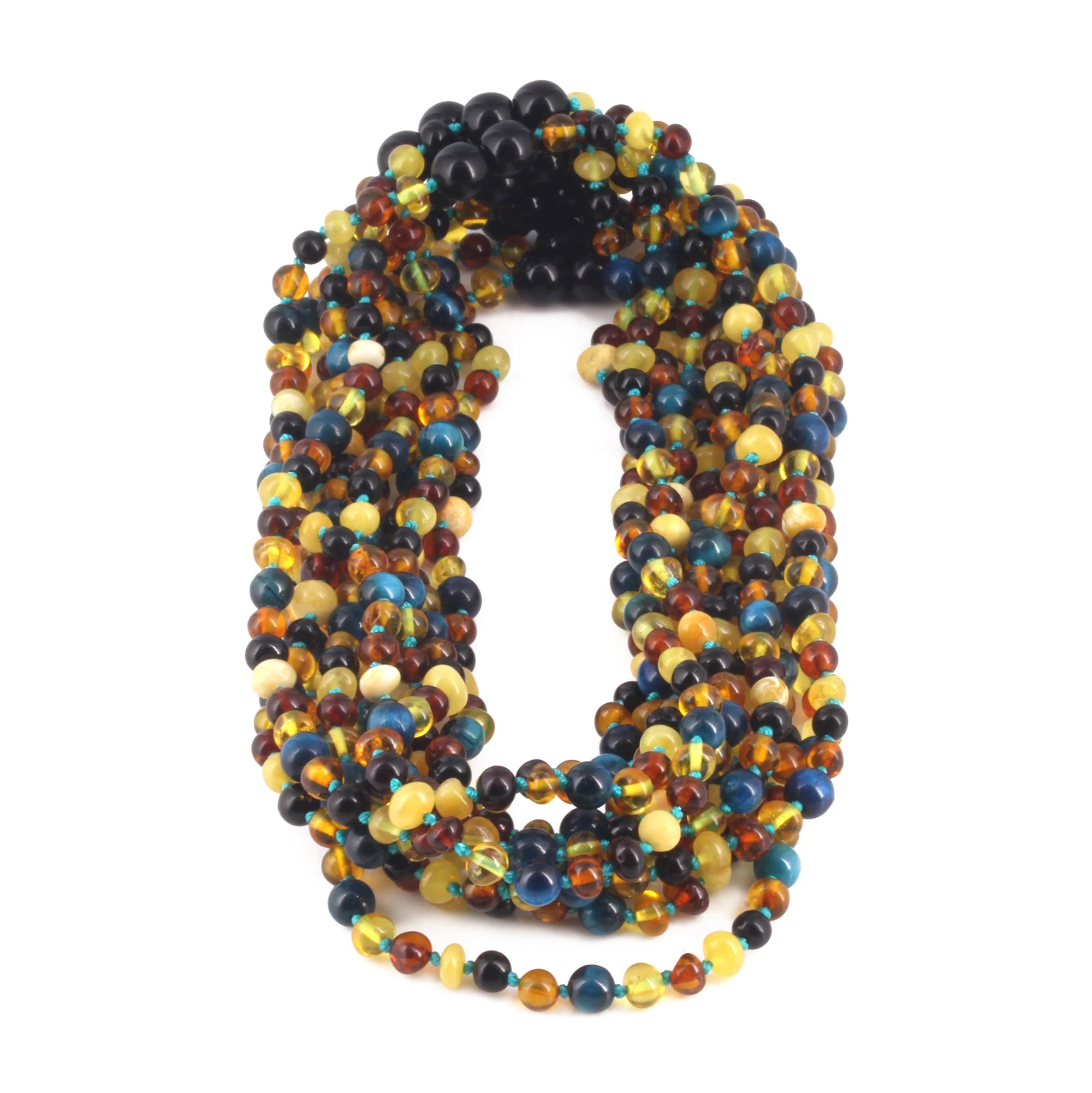 BALTIC AMBER JUNIOR NECKLACES WITH BLUE TIGER EYE LOT OF 10pcs. JN93