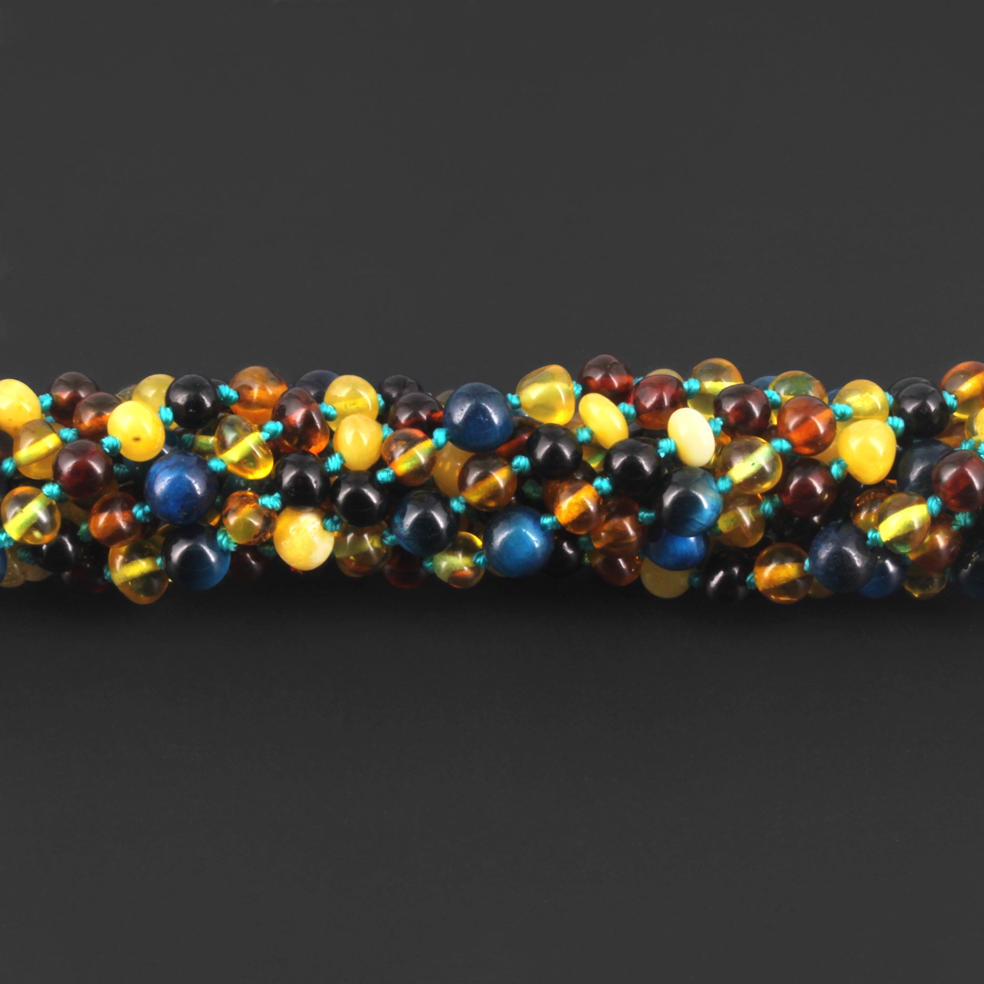 BALTIC AMBER JUNIOR NECKLACES WITH BLUE TIGER EYE LOT OF 10pcs. JN93