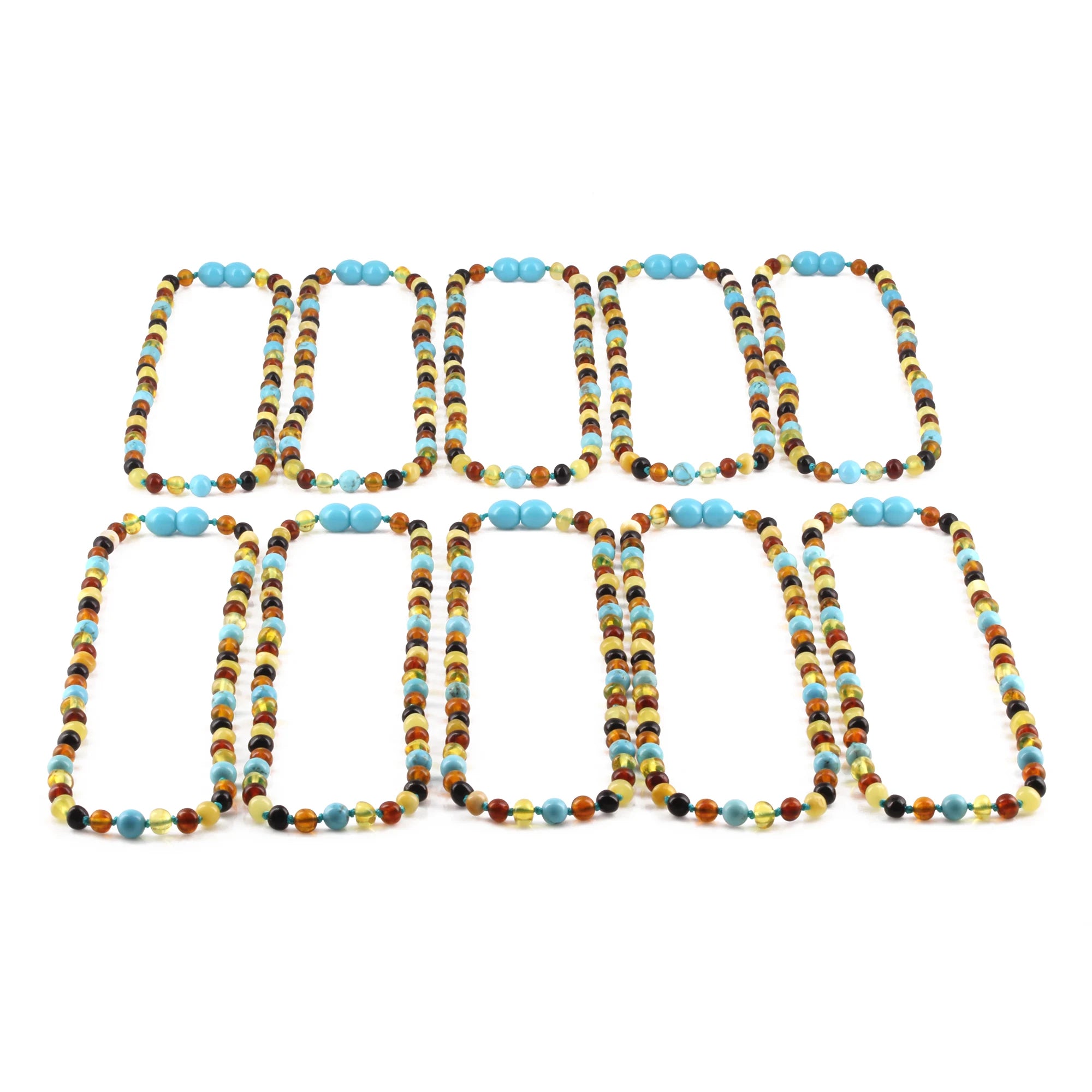 BALTIC AMBER JUNIOR NECKLACES WITH TURQUOISE LOT OF 10pcs. JN95