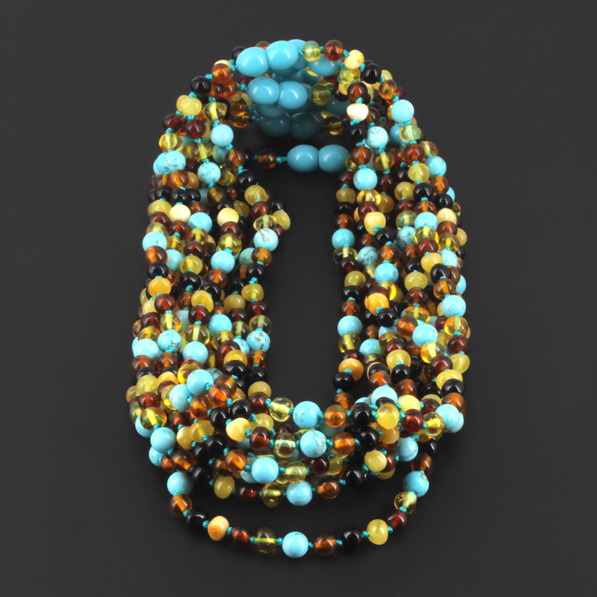 BALTIC AMBER JUNIOR NECKLACES WITH TURQUOISE LOT OF 10pcs. JN95