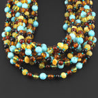 BALTIC AMBER JUNIOR NECKLACES WITH TURQUOISE LOT OF 10pcs. JN95