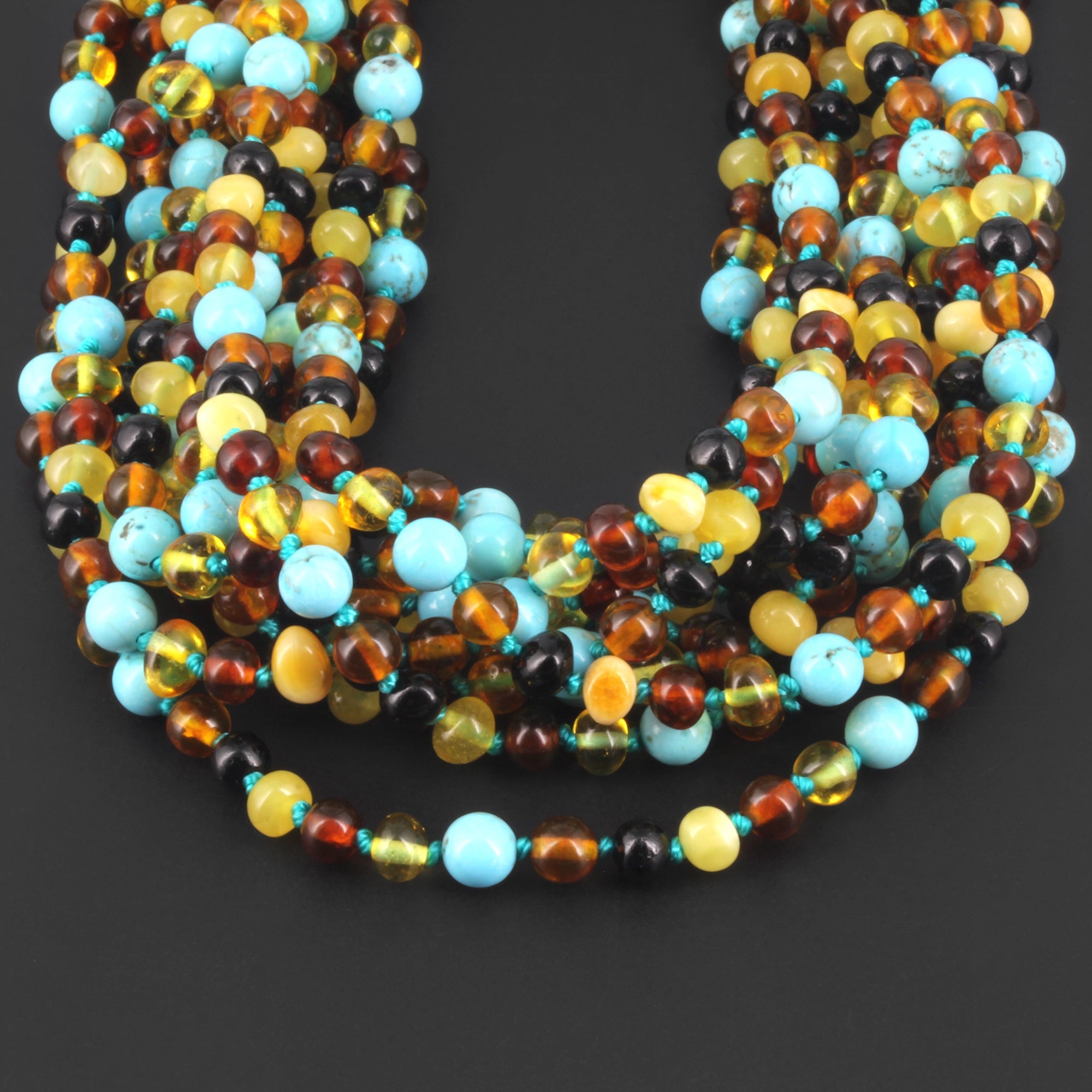 BALTIC AMBER JUNIOR NECKLACES WITH TURQUOISE LOT OF 10pcs. JN95