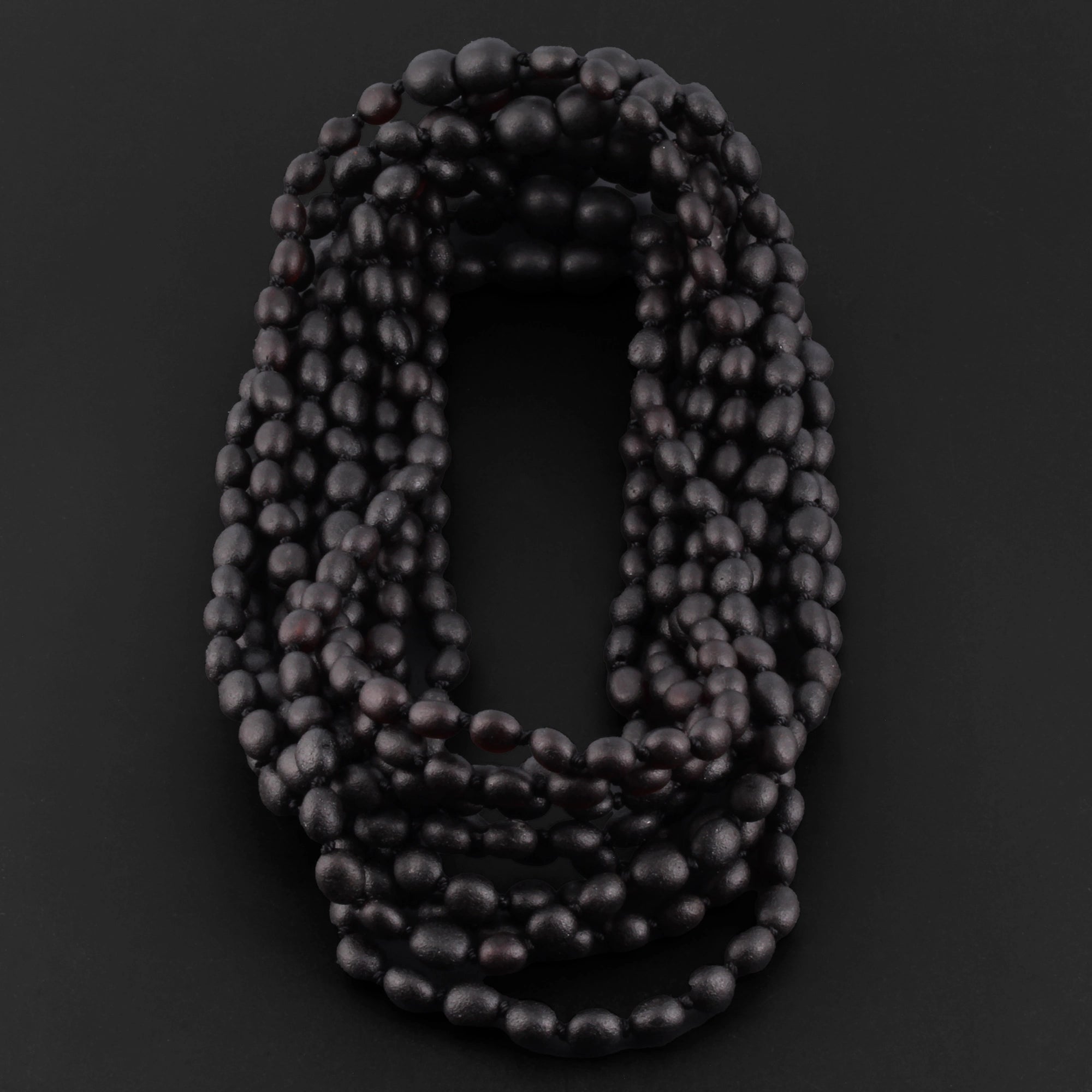 Baltic Amber Junior Necklace Olive Black Matte Finish - Wholesale Lot of 10pcs - 38cm / 15in - XO54BM