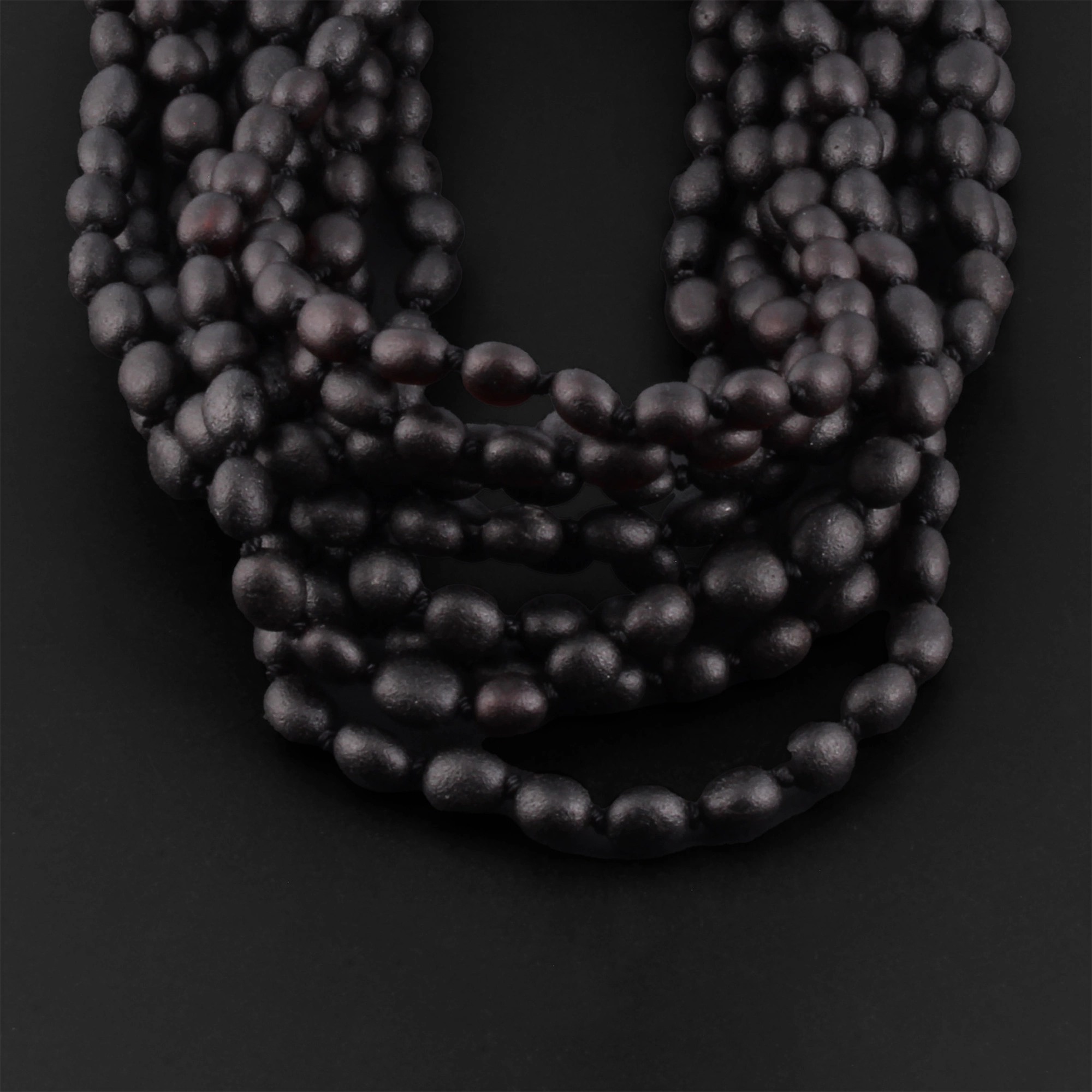 Baltic Amber Junior Necklace Olive Black Matte Finish - Wholesale Lot of 10pcs - 38cm / 15in - XO54BM