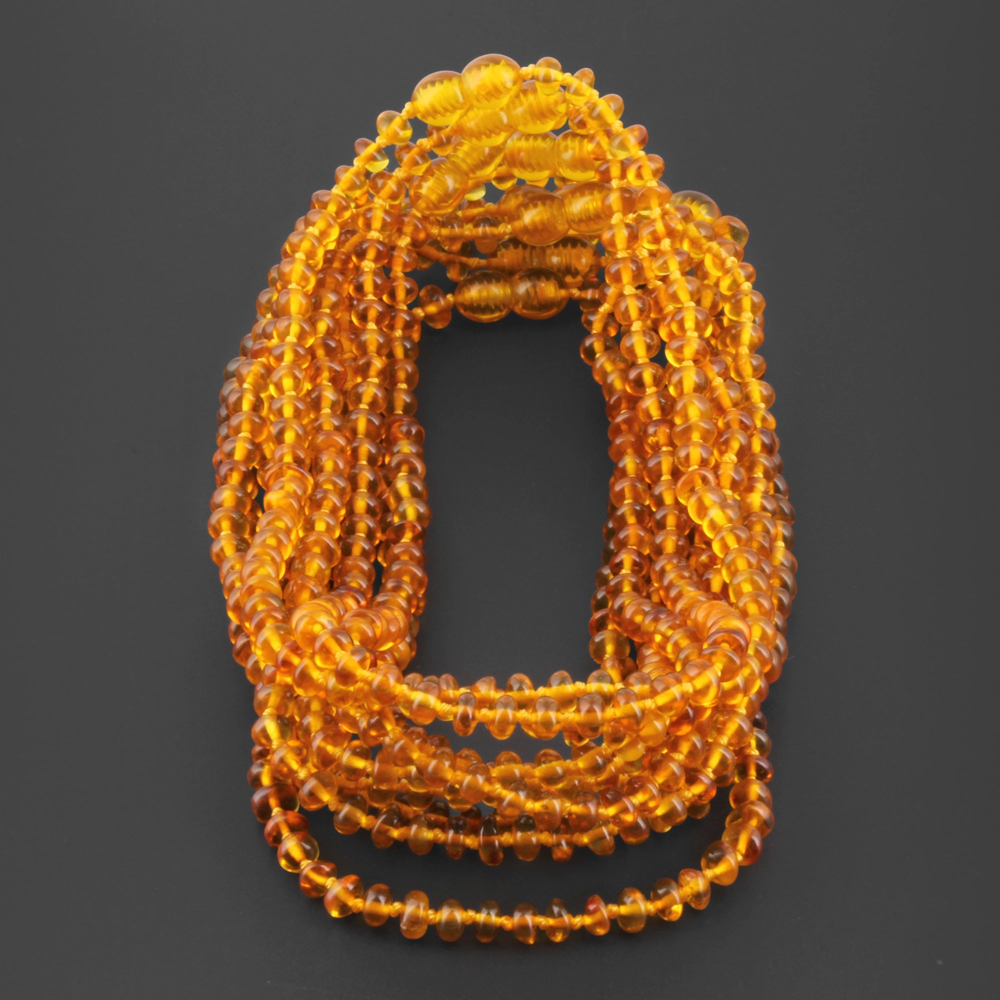 Baltic Amber Junior Necklace Roundel Light Cognac Glossy Finish - Wholesale Lot of 10pcs - 38cm / 15in - XR53LC