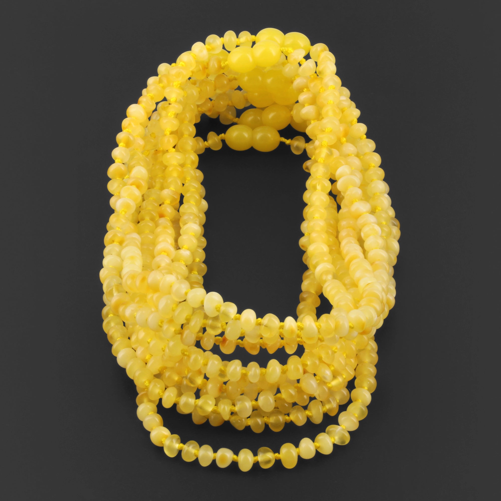 Baltic Amber Junior Necklace Roundel Milky Yellow Glossy Finish - Wholesale Lot of 10pcs - 38cm / 15in - XR53MY