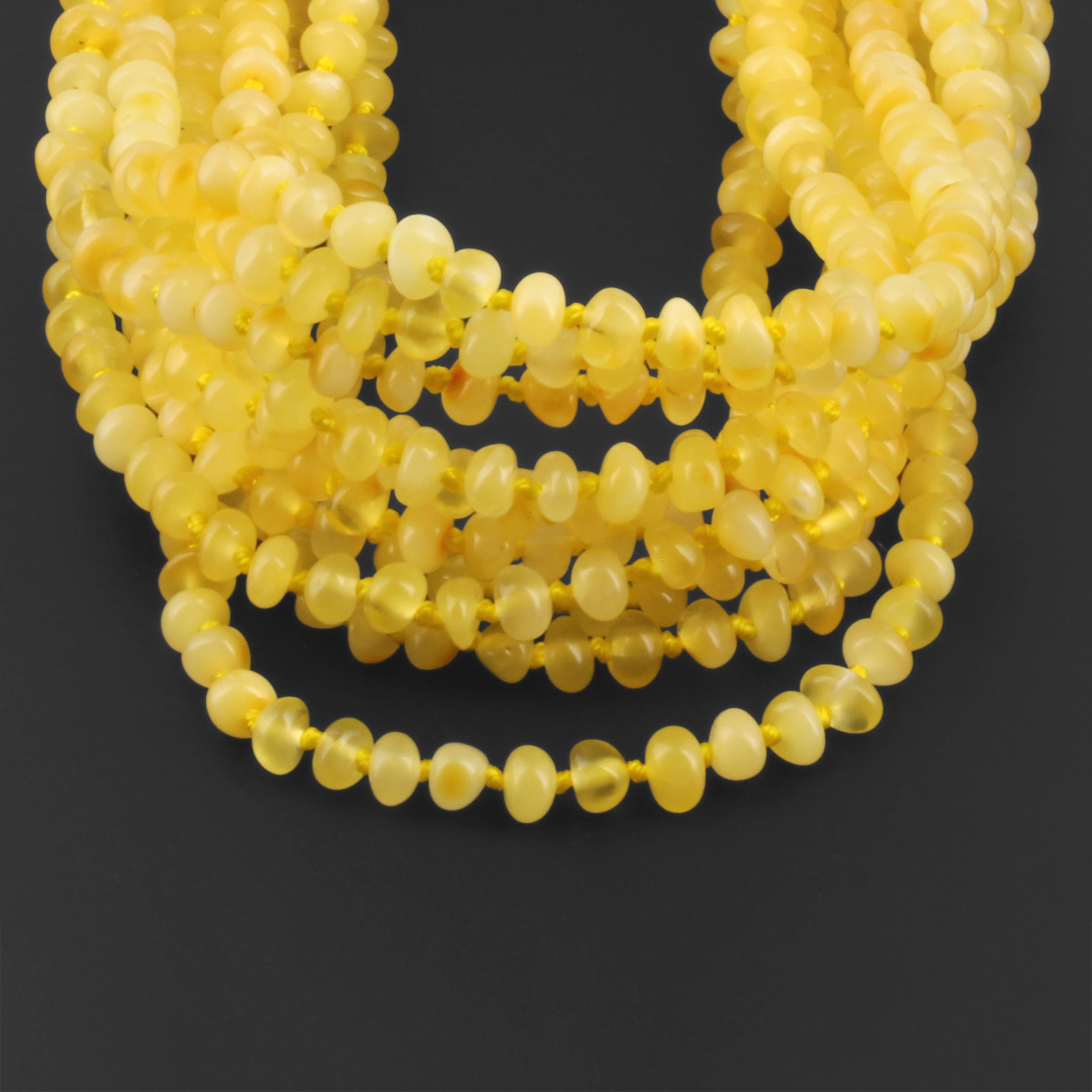 Baltic Amber Junior Necklace Roundel Milky Yellow Glossy Finish - Wholesale Lot of 10pcs - 38cm / 15in - XR53MY