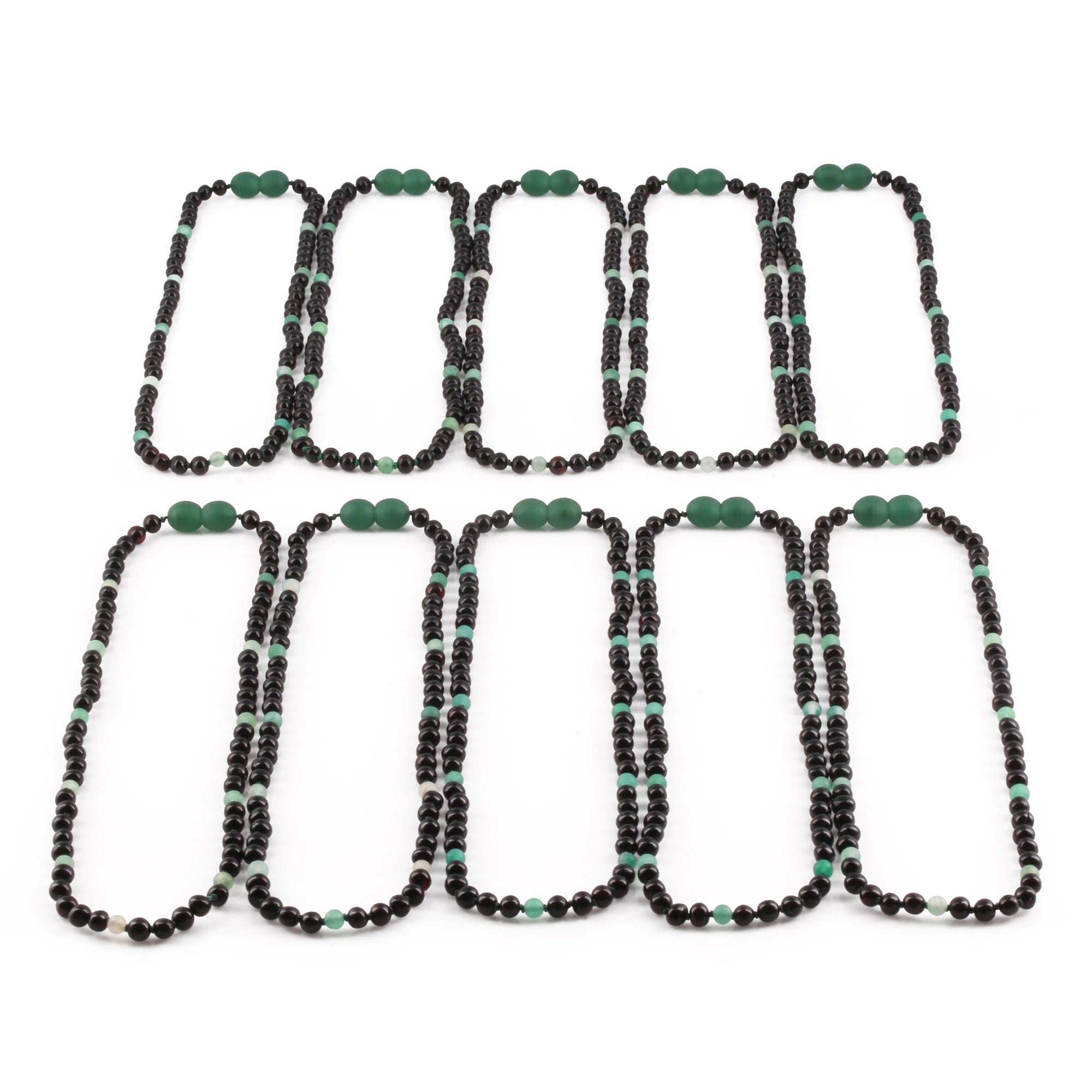 Baltic Amber & Green Agate Junior Necklace Baroque Black Glossy Finish - Wholesale Lot of 10pcs - 38cm / 15in - JN89-S