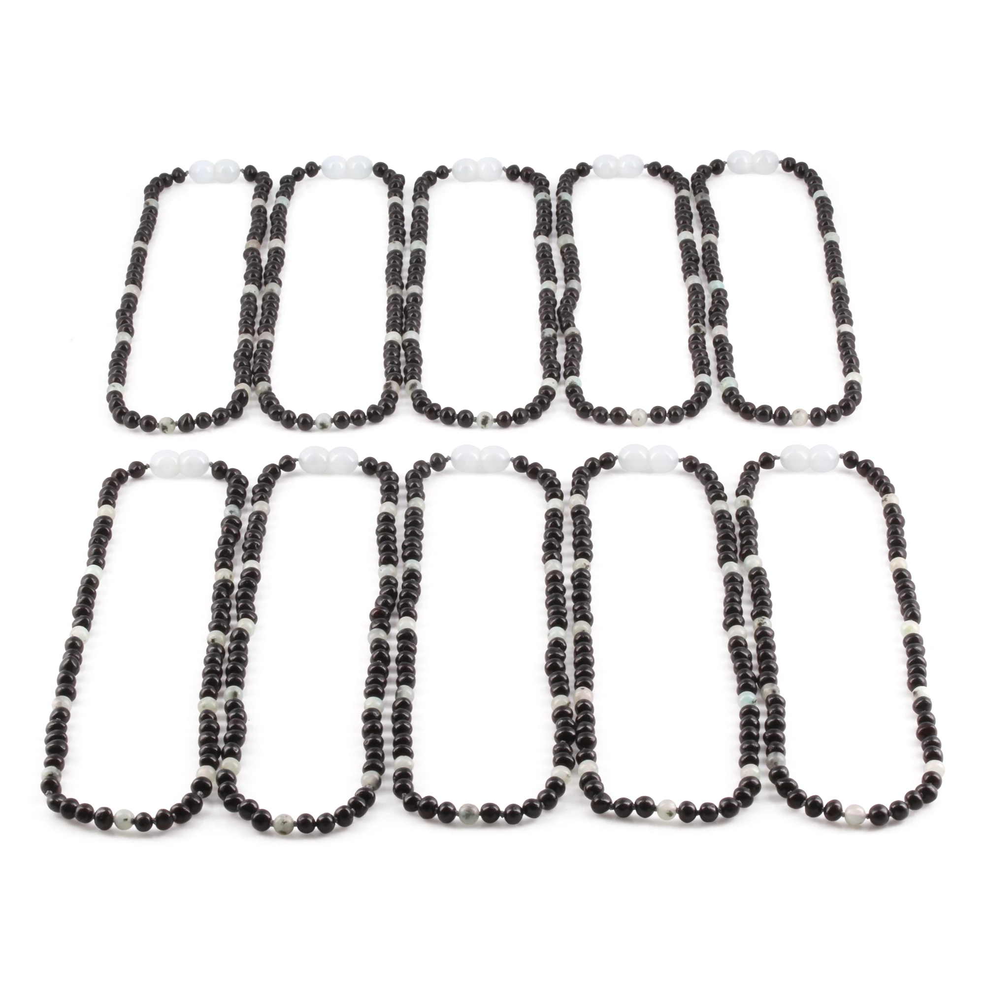 Baltic Amber & Kiwi Jasper Junior Necklace Baroque Black Glossy Finish - Wholesale Lot of 10pcs - 38cm / 15in - JN90-S
