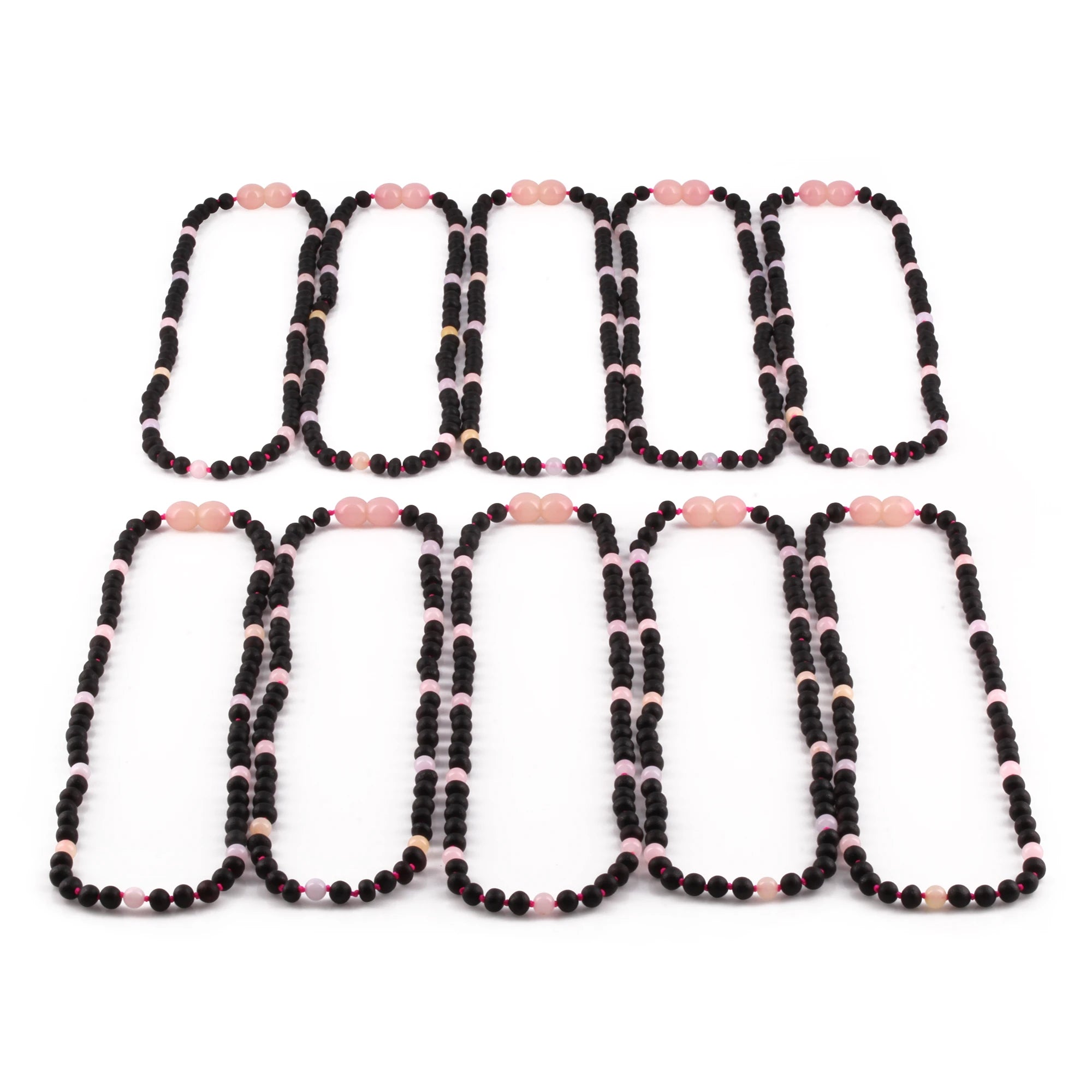 Baltic Amber & Morganite Junior Necklace Baroque Black Matte Finish - Wholesale Lot of 10pcs - 38cm / 15in - JN86-S