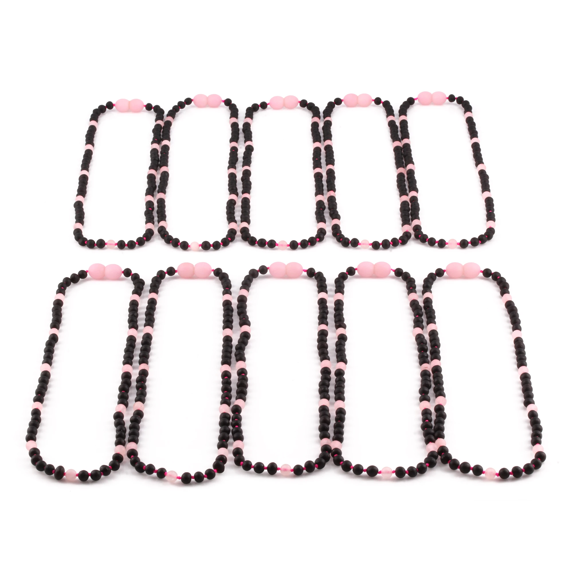 Baltic Amber & Rose Quartz Junior Necklace Baroque Black Matte Finish - Wholesale Lot of 10pcs - 38cm / 15in - JN88-S