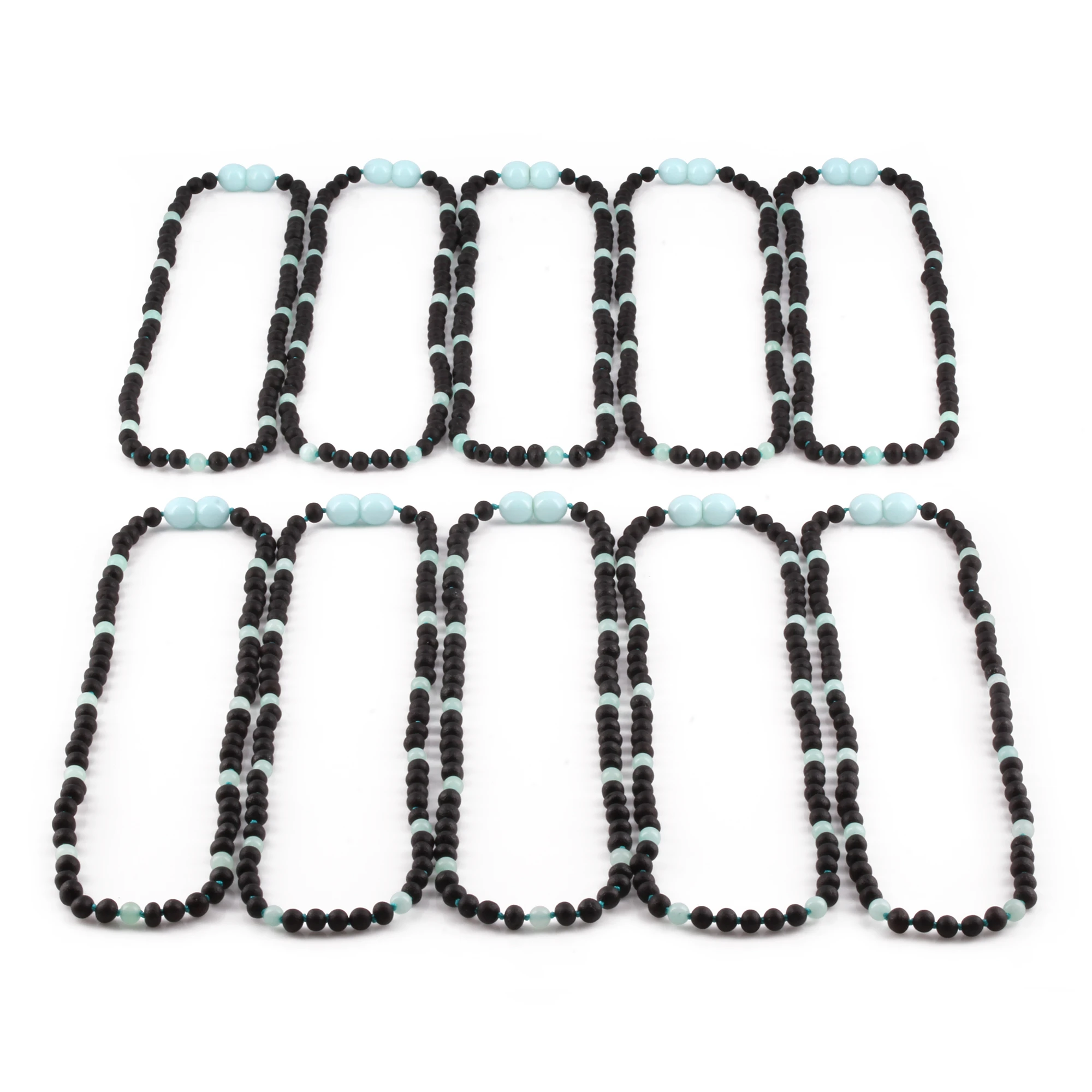 Baltic Amber & Sky Blue Jade Junior Necklace Baroque Black Matte Finish - Wholesale Lot of 10pcs - 38cm / 15in - JN85-S