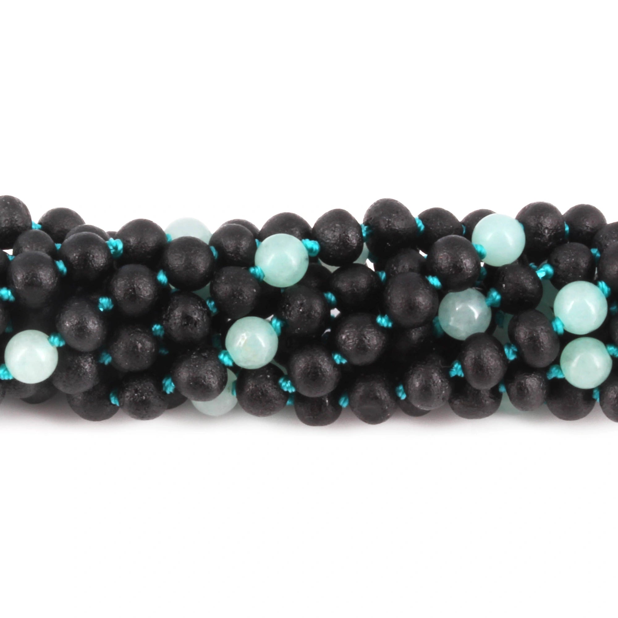 Baltic Amber & Sky Blue Jade Junior Necklace Baroque Black Matte Finish - Wholesale Lot of 10pcs - 38cm / 15in - JN85-S