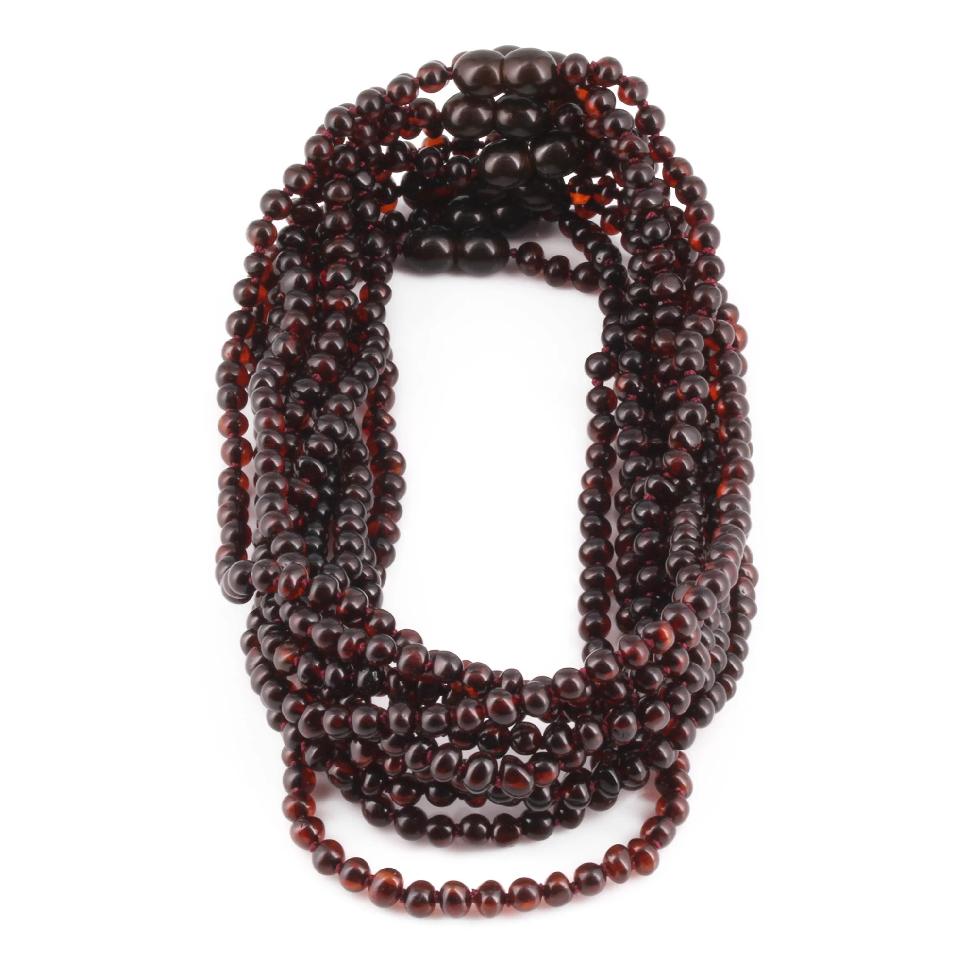 Baltic Amber Junior Necklace Baroque Dark Cognac Glossy Finish - Wholesale Lot of 10pcs - 38cm / 15in - XB43DC