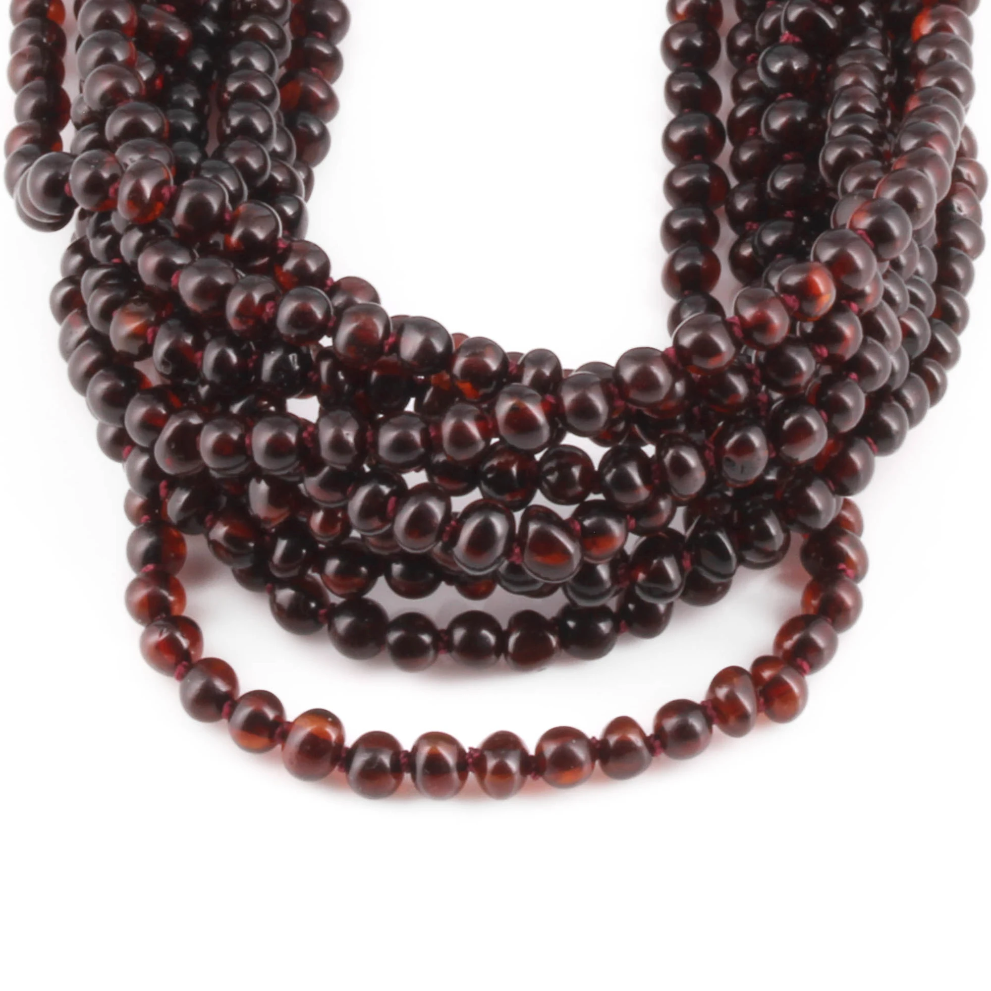 Baltic Amber Junior Necklace Baroque Dark Cognac Glossy Finish - Wholesale Lot of 10pcs - 38cm / 15in - XB43DC