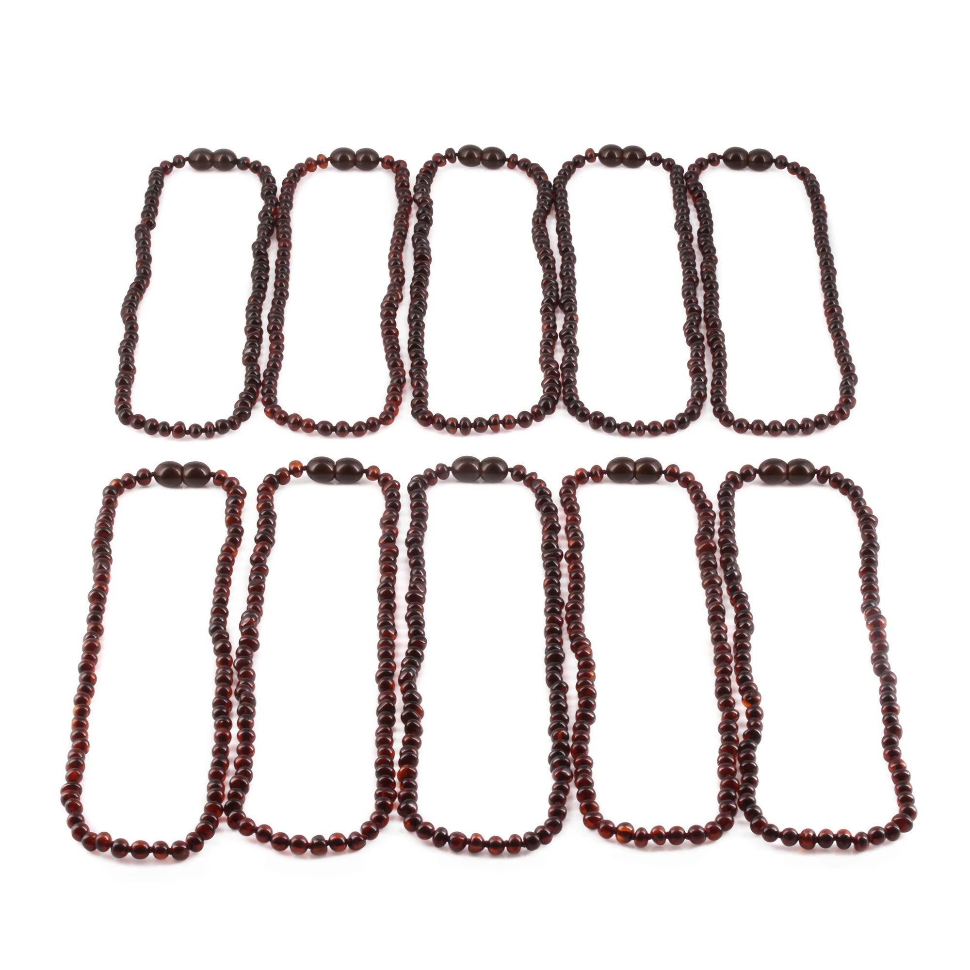Baltic Amber Junior Necklace Baroque Dark Cognac Glossy Finish - Wholesale Lot of 10pcs - 38cm / 15in - XB43DC