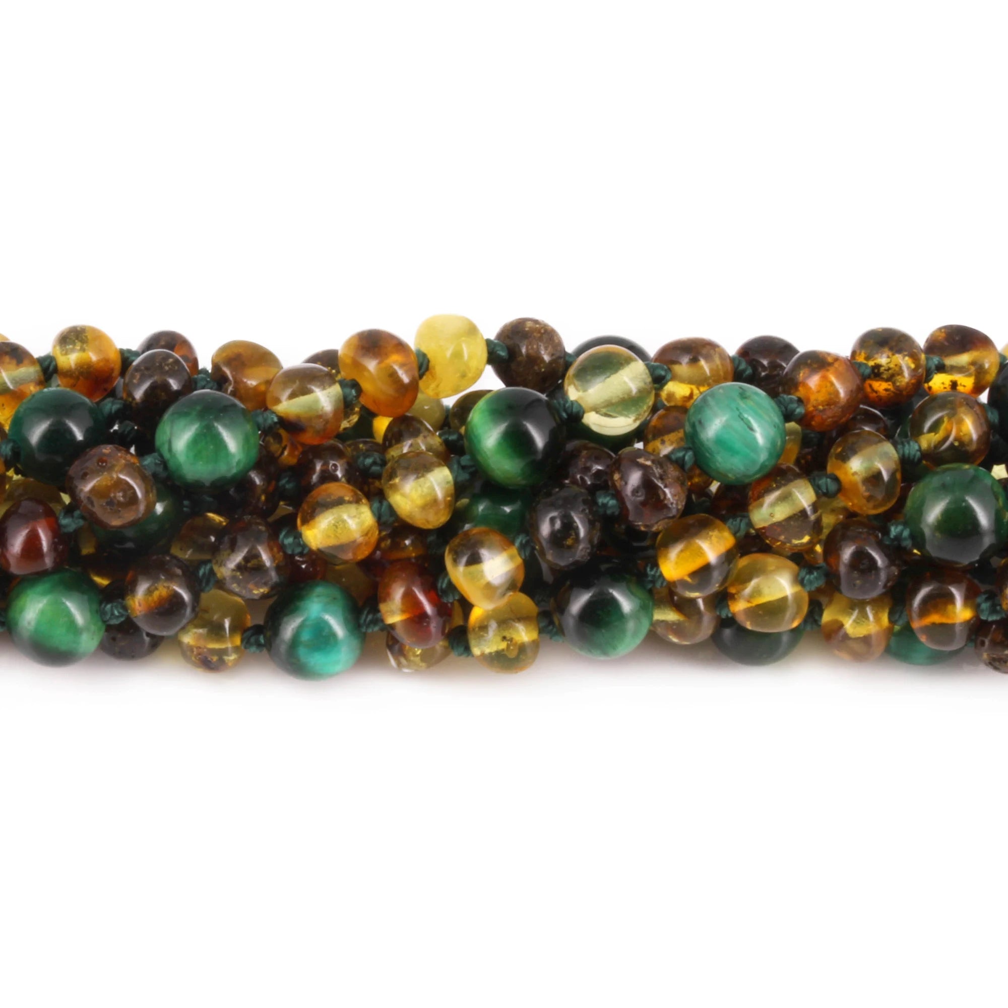 Baltic Amber & Green Tiger Eye Junior Necklace Baroque Multicolor Glossy Finish - Wholesale Lot of 10pcs - 38cm / 15in - JN103