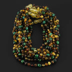 Baltic Amber & Green Tiger Eye Junior Necklace Baroque Multicolor Glossy Finish - Wholesale Lot of 10pcs - 38cm / 15in - JN103