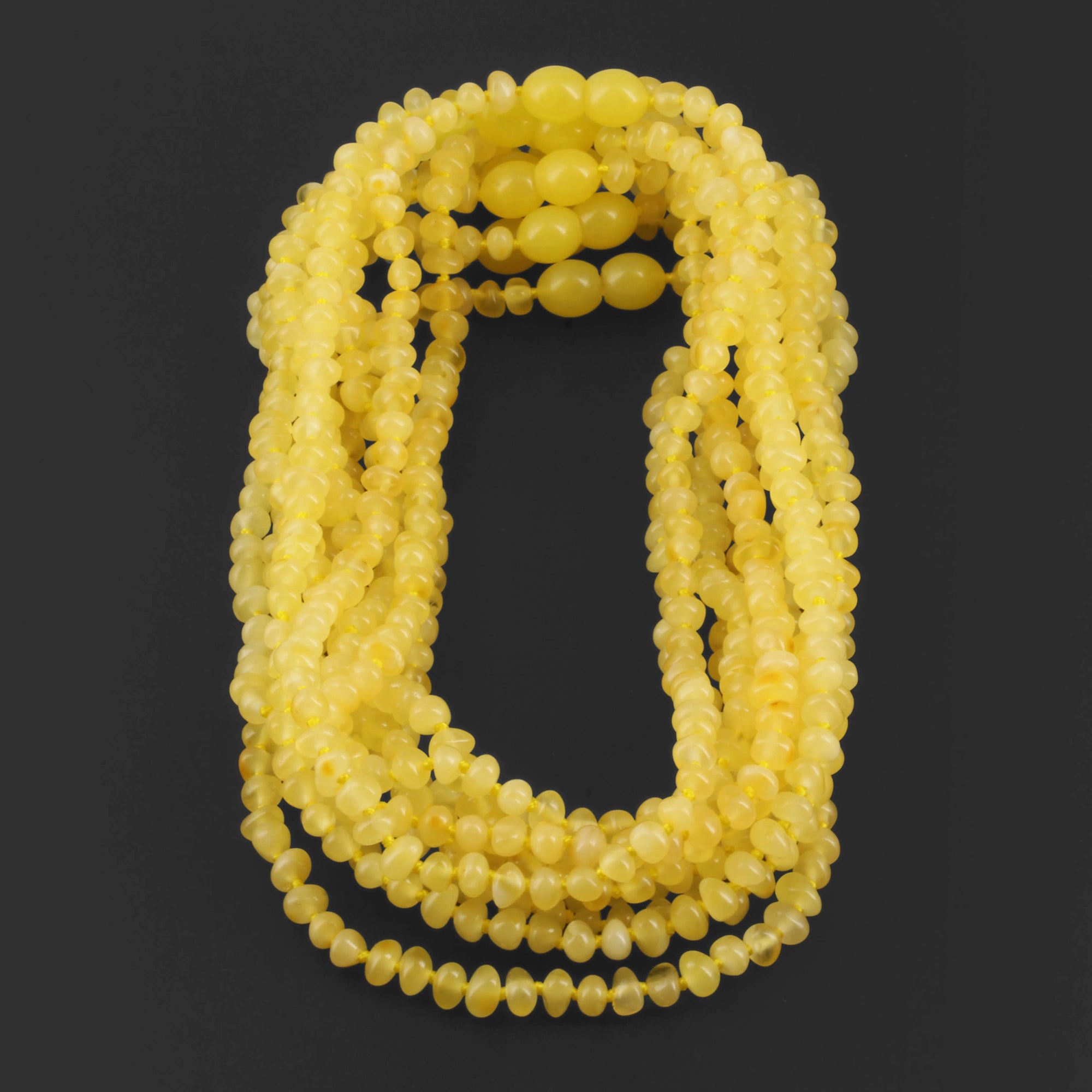 Baltic Amber Junior Necklace Baroque Milky Yellow Glossy Finish - Wholesale Lot of 10pcs - 38cm / 15in - XB43MY