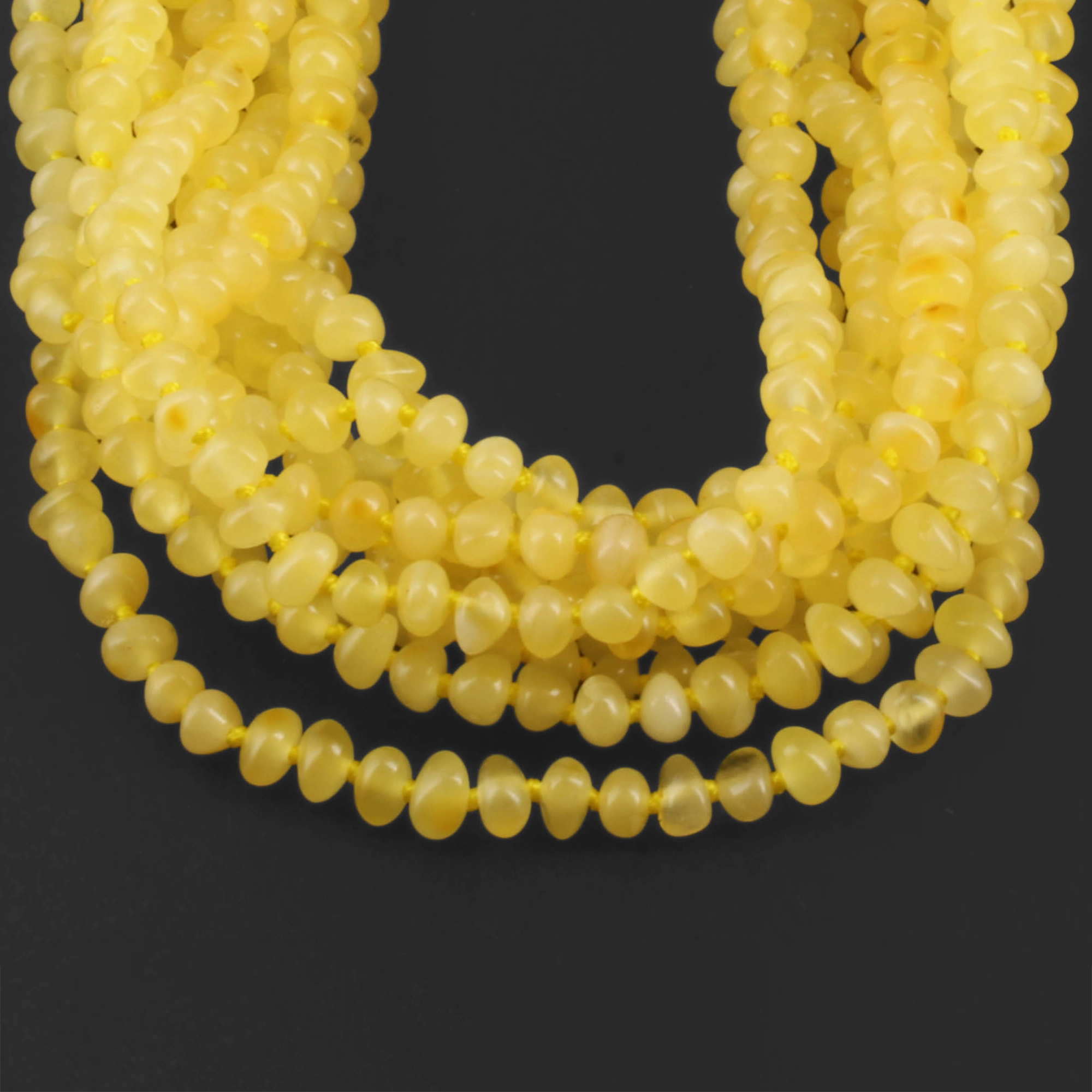 Baltic Amber Junior Necklace Baroque Milky Yellow Glossy Finish - Wholesale Lot of 10pcs - 38cm / 15in - XB43MY