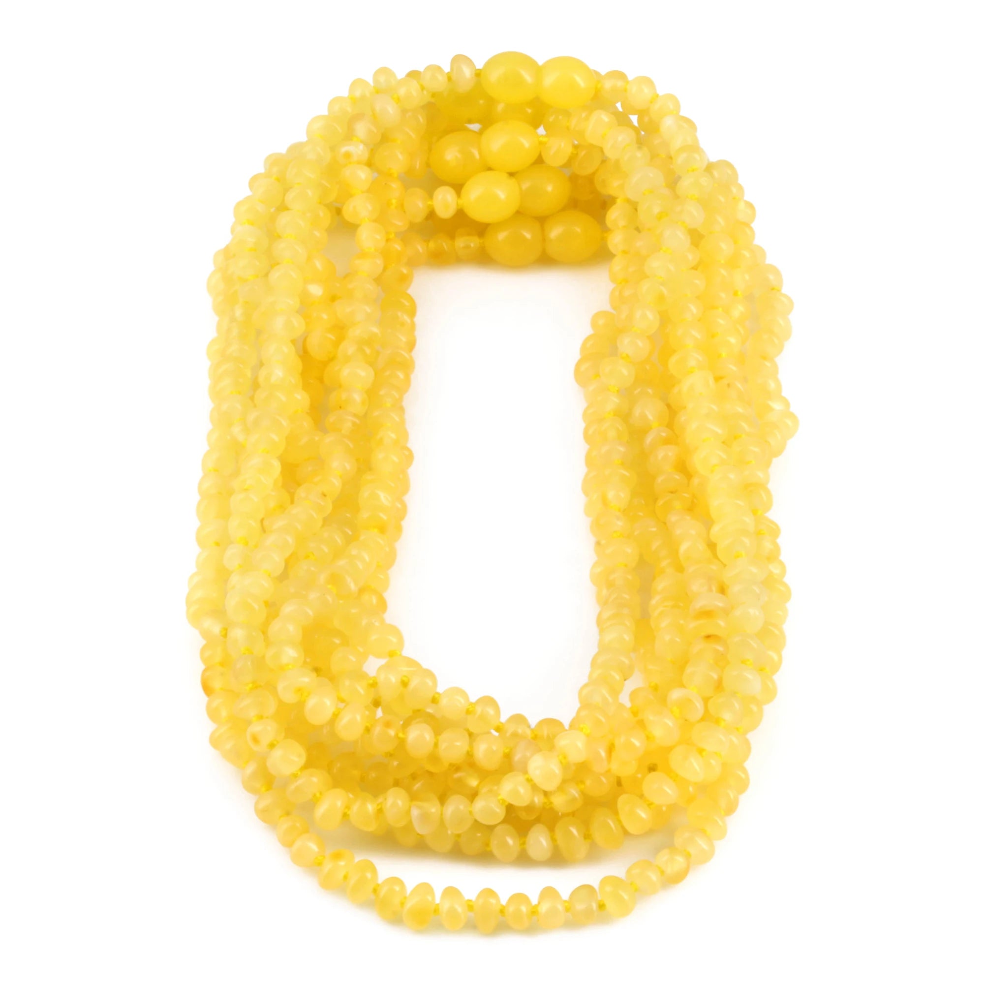 Baltic Amber Junior Necklace Baroque Milky Yellow Glossy Finish - Wholesale Lot of 10pcs - 38cm / 15in - XB43MY