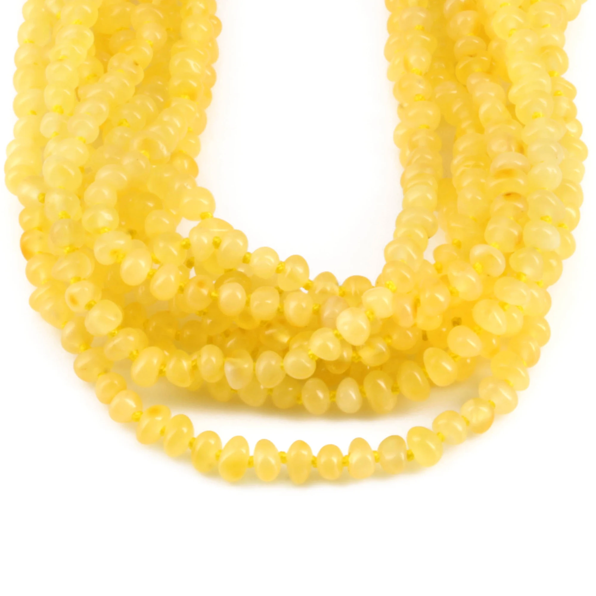 Baltic Amber Junior Necklace Baroque Milky Yellow Glossy Finish - Wholesale Lot of 10pcs - 38cm / 15in - XB43MY