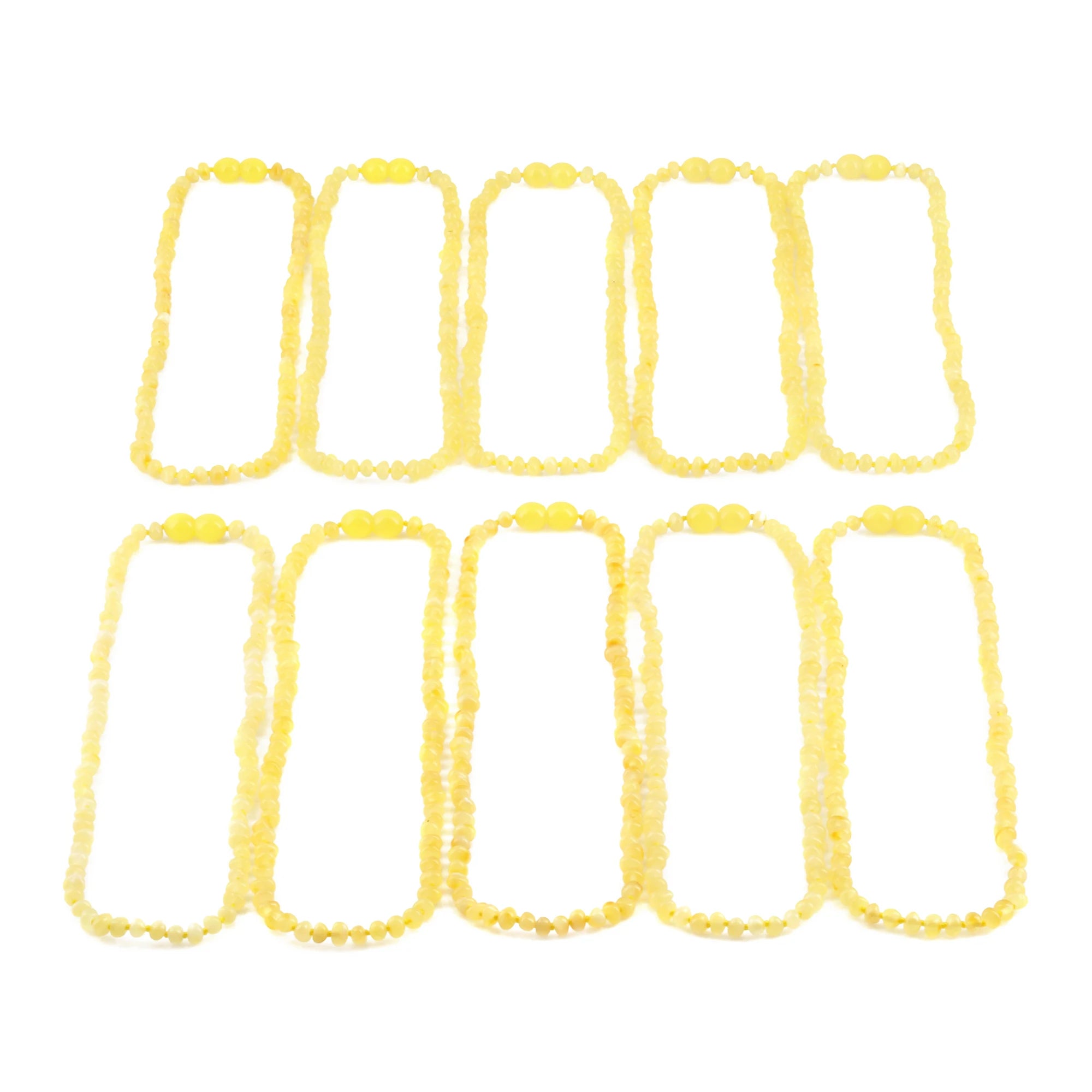 Baltic Amber Junior Necklace Baroque Milky Yellow Glossy Finish - Wholesale Lot of 10pcs - 38cm / 15in - XB43MY