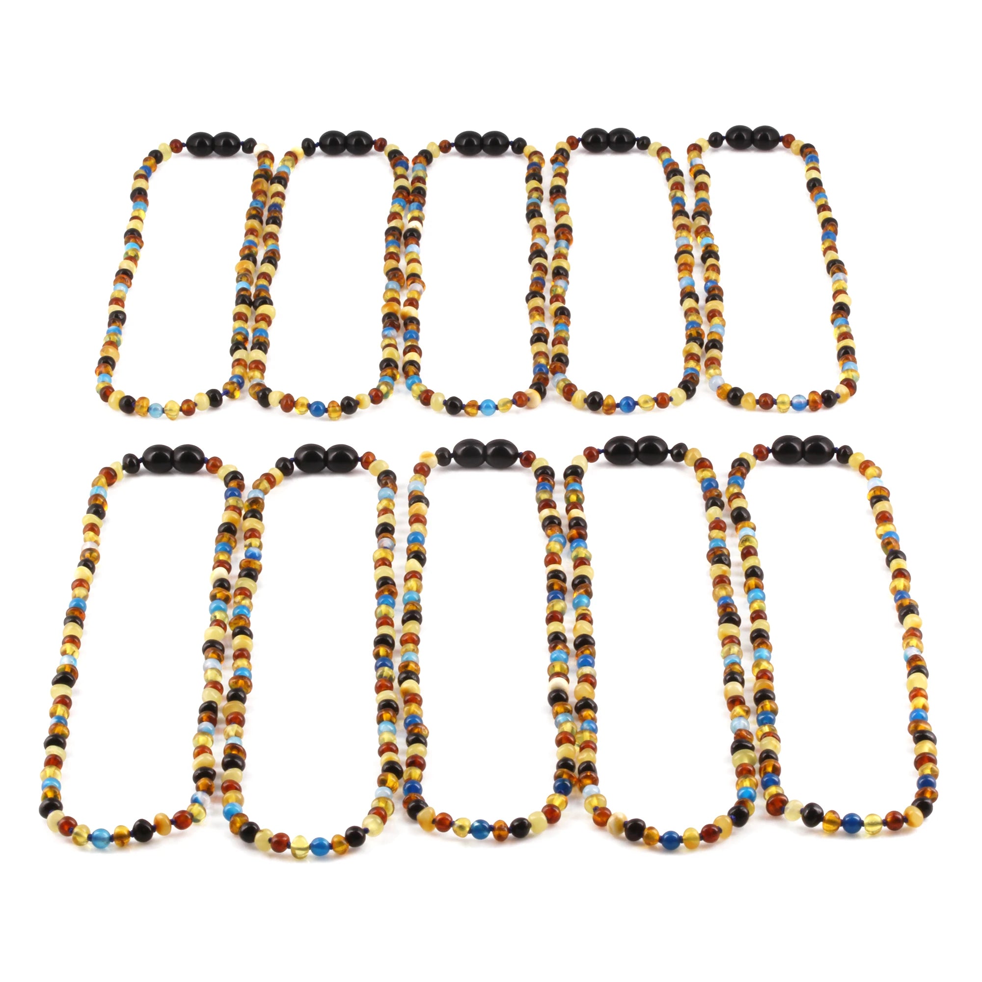 Baltic Amber & Blue Lace Agate Junior Necklace Baroque Multicolor Glossy Finish - Wholesale Lot of 10pcs - 38cm / 15in - JN94-S
