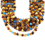 Baltic Amber & Blue Lace Agate Junior Necklace Baroque Multicolor Glossy Finish - Wholesale Lot of 10pcs - 38cm / 15in - JN94-S