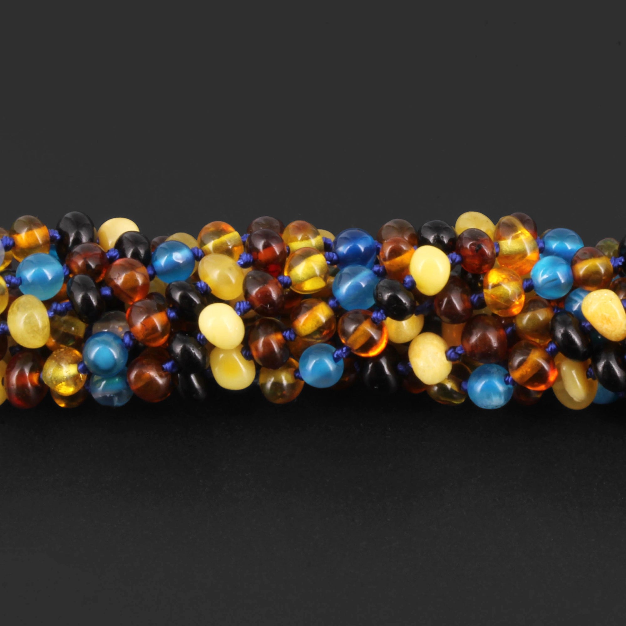 Baltic Amber & Blue Lace Agate Junior Necklace Baroque Multicolor Glossy Finish - Wholesale Lot of 10pcs - 38cm / 15in - JN94-S