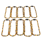 Baltic Amber & Blue Tiger Eye Junior Necklace Baroque Multicolor Glossy Finish - Wholesale Lot of 10pcs - 38cm / 15in - JN93-S