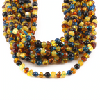 Baltic Amber & Blue Tiger Eye Junior Necklace Baroque Multicolor Glossy Finish - Wholesale Lot of 10pcs - 38cm / 15in - JN93-S