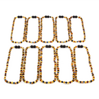 Baltic Amber & Blue Jasper Junior Necklace Baroque Multicolor Glossy Finish - Wholesale Lot of 10pcs - 38cm / 15in - JN101-S