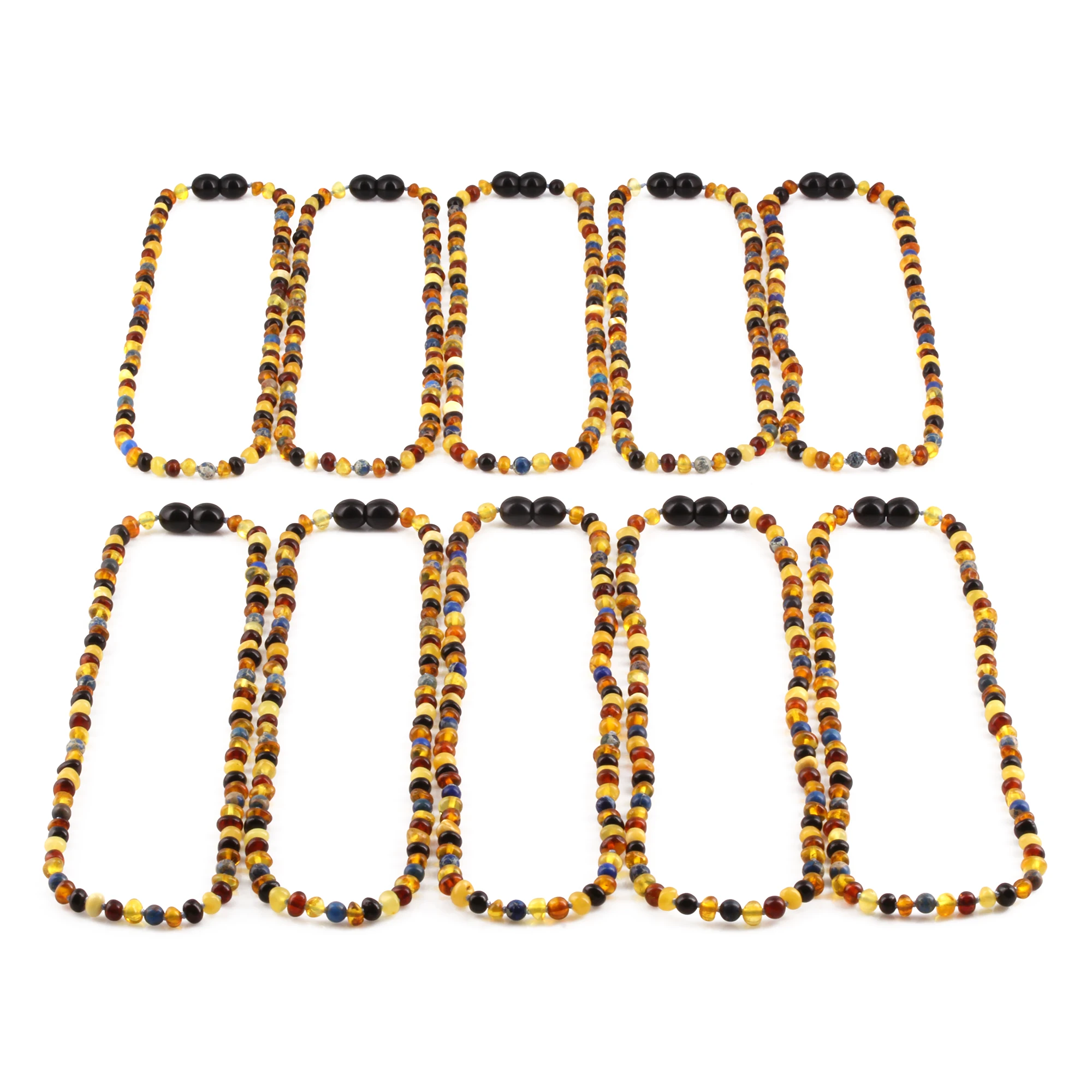 Baltic Amber & Blue Jasper Junior Necklace Baroque Multicolor Glossy Finish - Wholesale Lot of 10pcs - 38cm / 15in - JN101-S