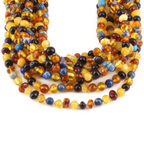 Baltic Amber & Blue Jasper Junior Necklace Baroque Multicolor Glossy Finish - Wholesale Lot of 10pcs - 38cm / 15in - JN101-S
