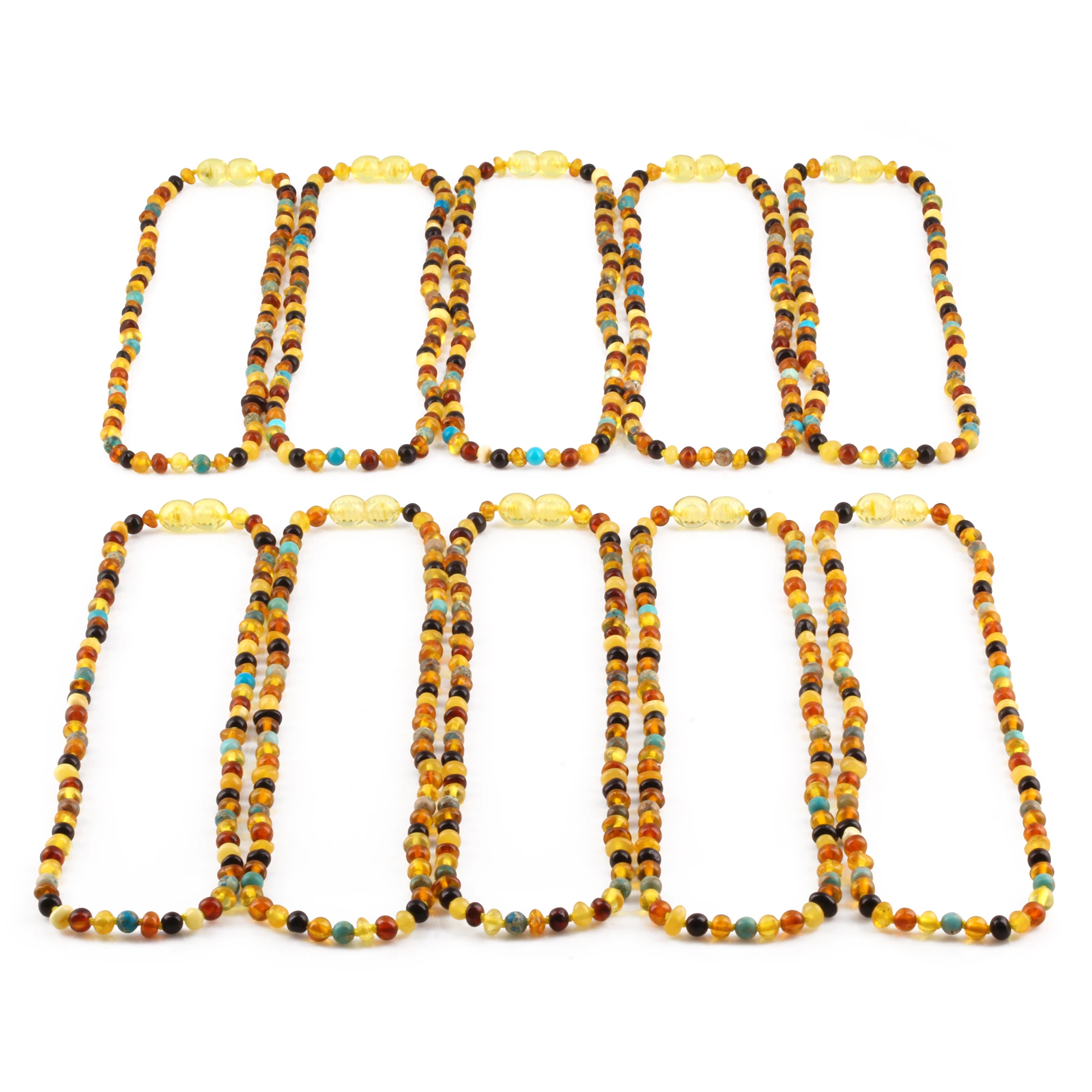 Baltic Amber & Gemstone Junior Necklace Baroque Multicolor Glossy Finish - Wholesale Lot of 10pcs - 38cm / 15in - JN96-S