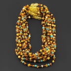 Baltic Amber & Gemstone Junior Necklace Baroque Multicolor Glossy Finish - Wholesale Lot of 10pcs - 38cm / 15in - JN96-S
