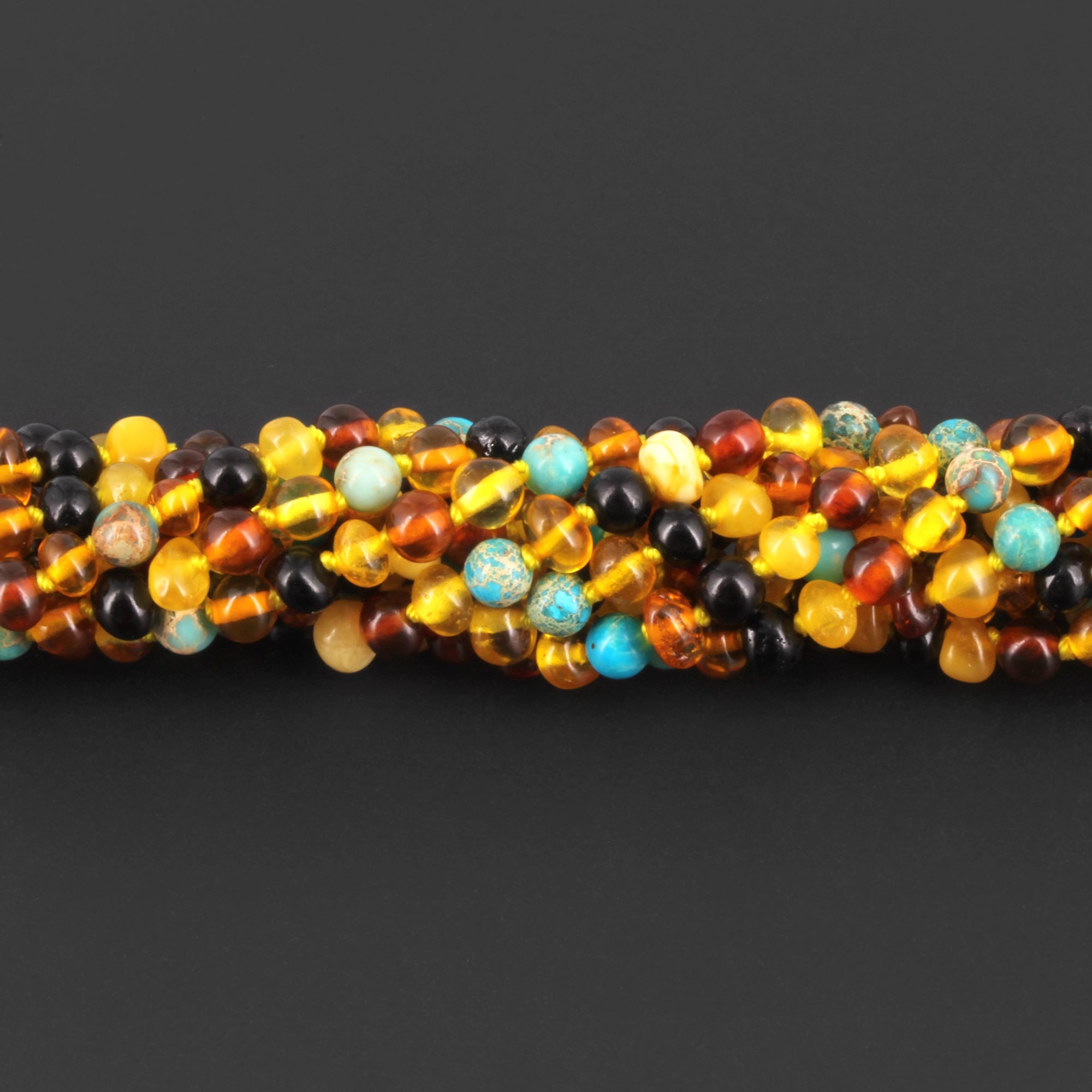 Baltic Amber & Gemstone Junior Necklace Baroque Multicolor Glossy Finish - Wholesale Lot of 10pcs - 38cm / 15in - JN96-S