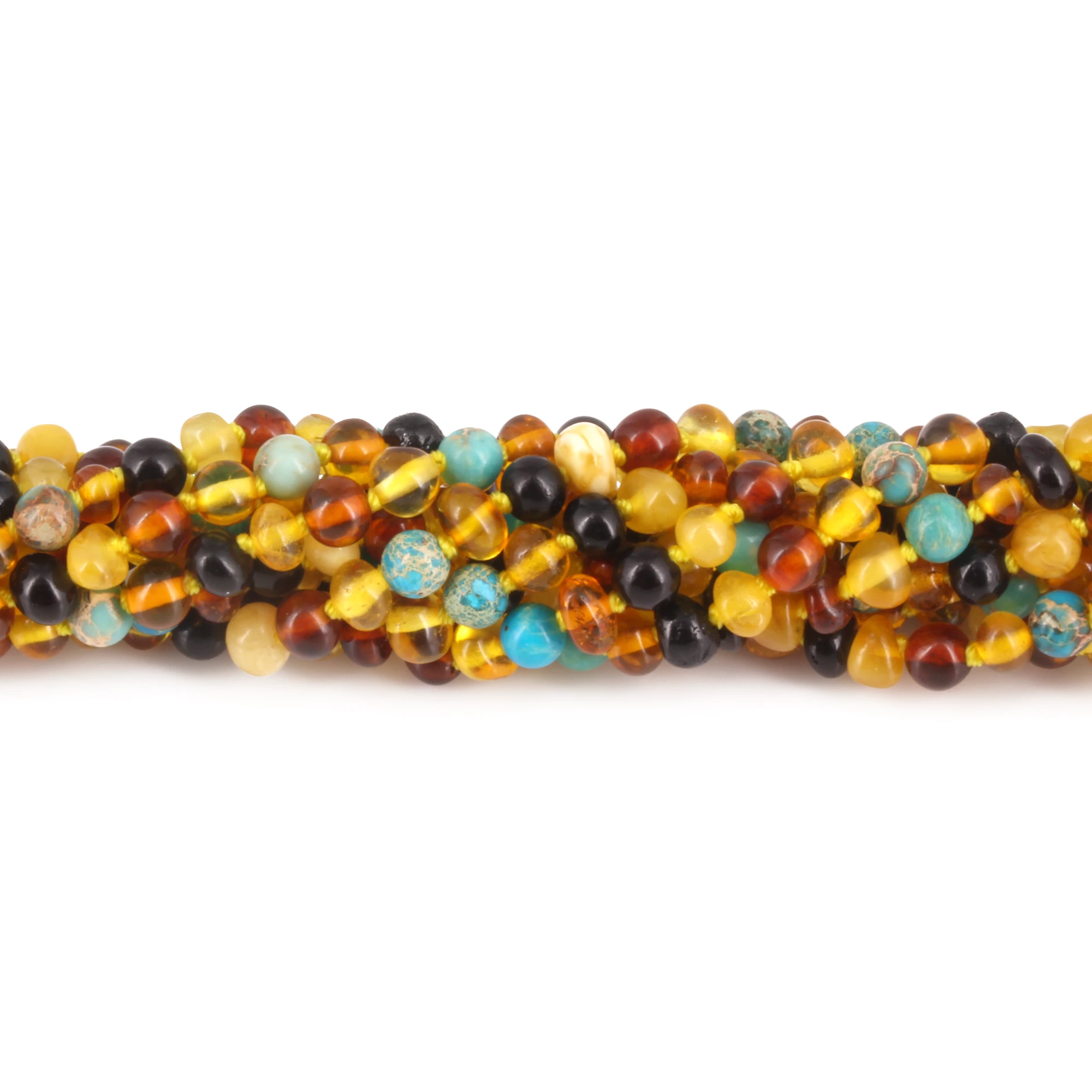 Baltic Amber & Gemstone Junior Necklace Baroque Multicolor Glossy Finish - Wholesale Lot of 10pcs - 38cm / 15in - JN96-S